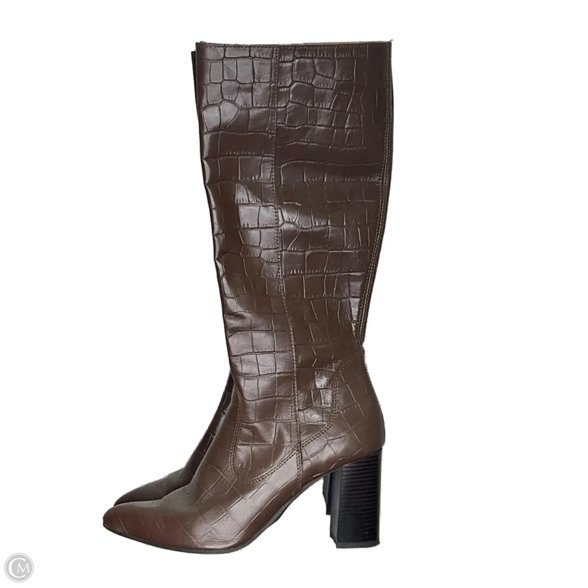 Boots Knee Heels By Nasty Gal In Brown, Size: 10 Heeled Winter Boots simple design