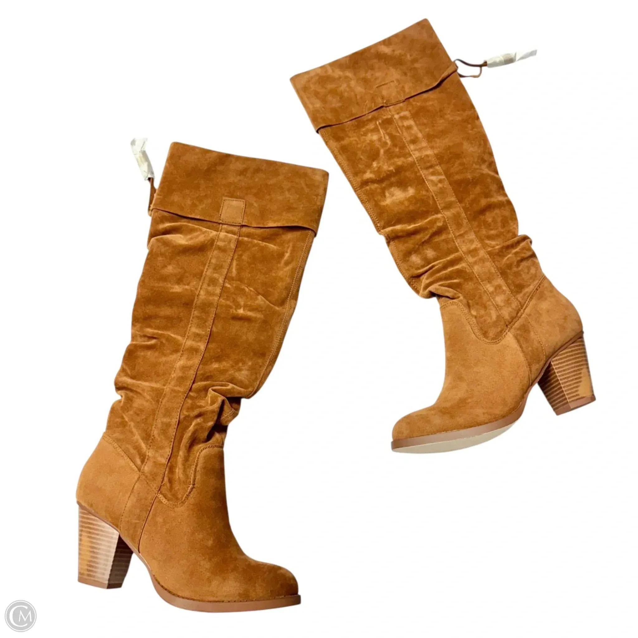 Street Edge Look Boots Knee Heels By Shoedazzle In Brown, Size: 9
