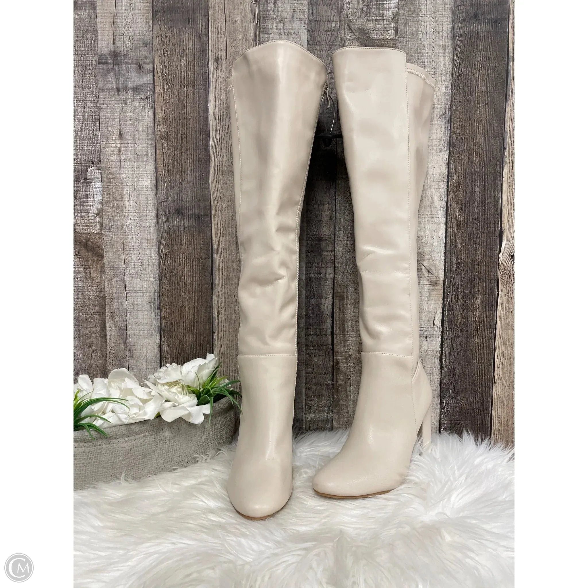 Boots Knee Heels By Top Moda In Cream, Size: 6.5 Comfort in Fashion