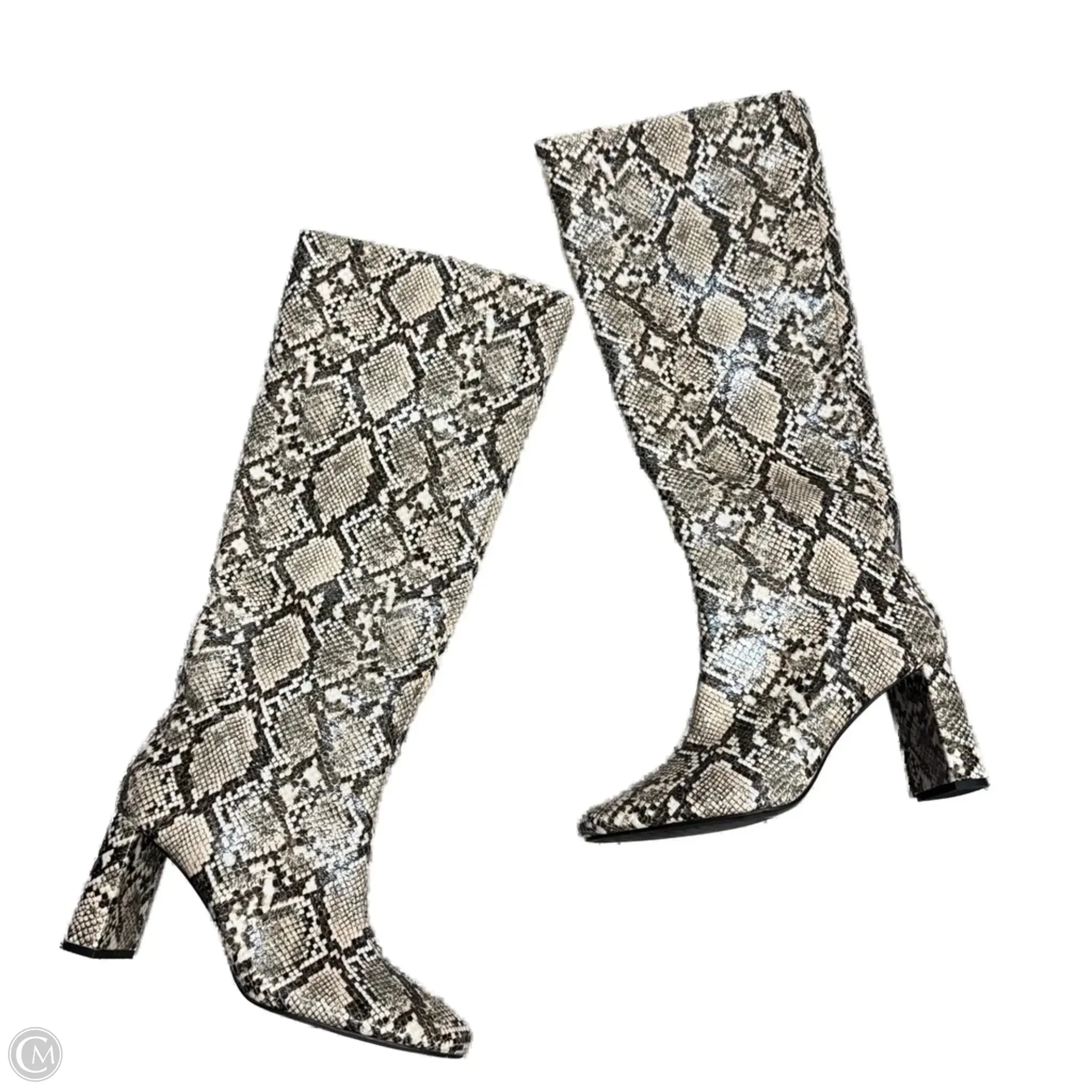 Boots Knee Heels By Zara In Snakeskin Print, Size: 8.5 Stylish Glance