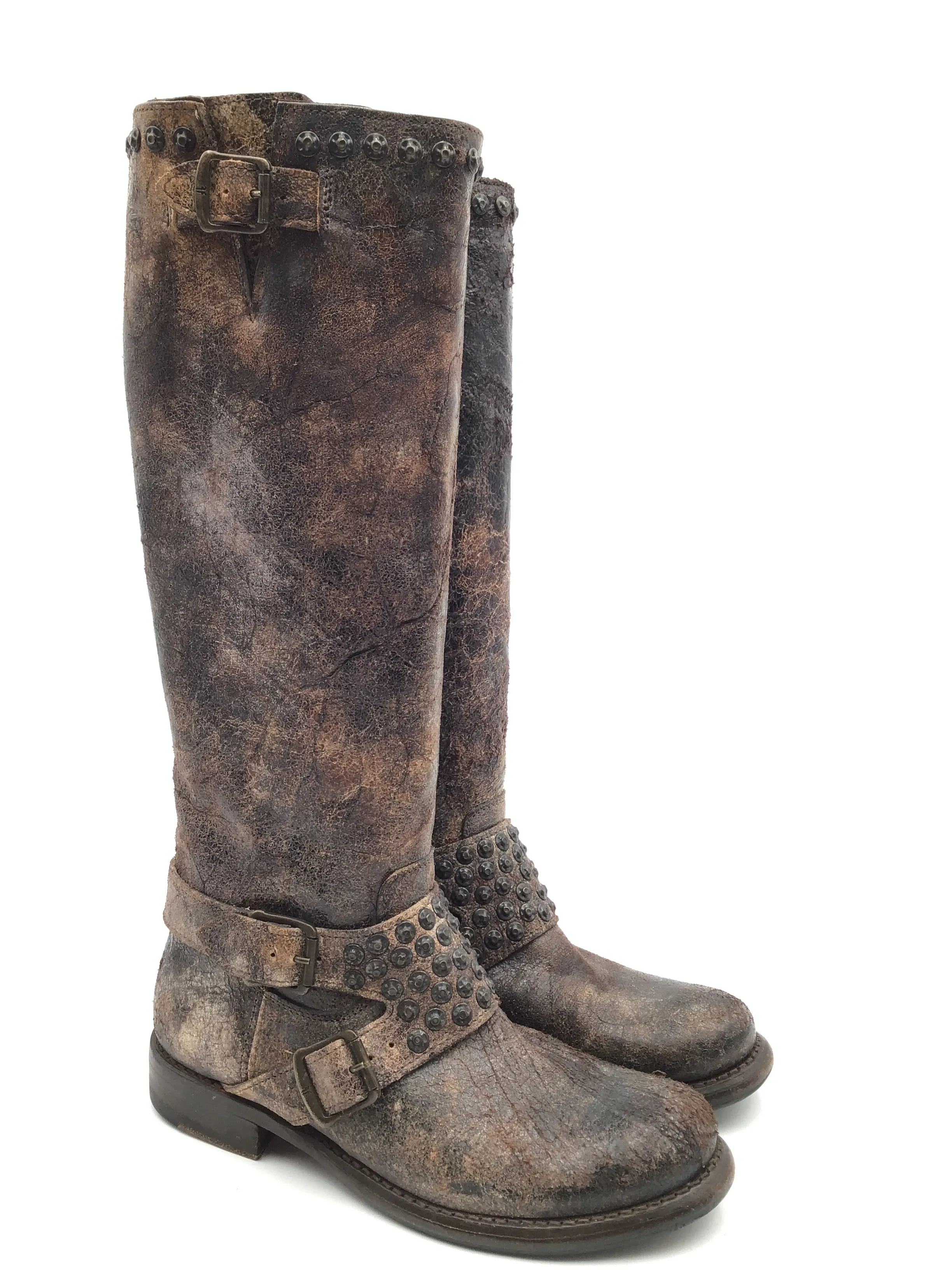 Travel Friendly Layered Look Boots Mid-calf Flats By Frye In Brown, Size: 8
