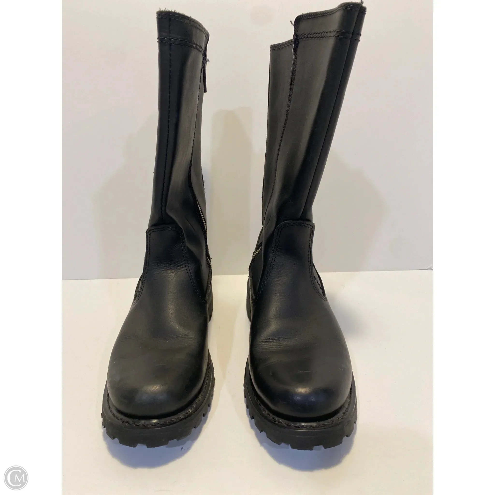 Textured Surface Boots Mid-calf Flats By Harley Davidson In Black, Size: 9.5