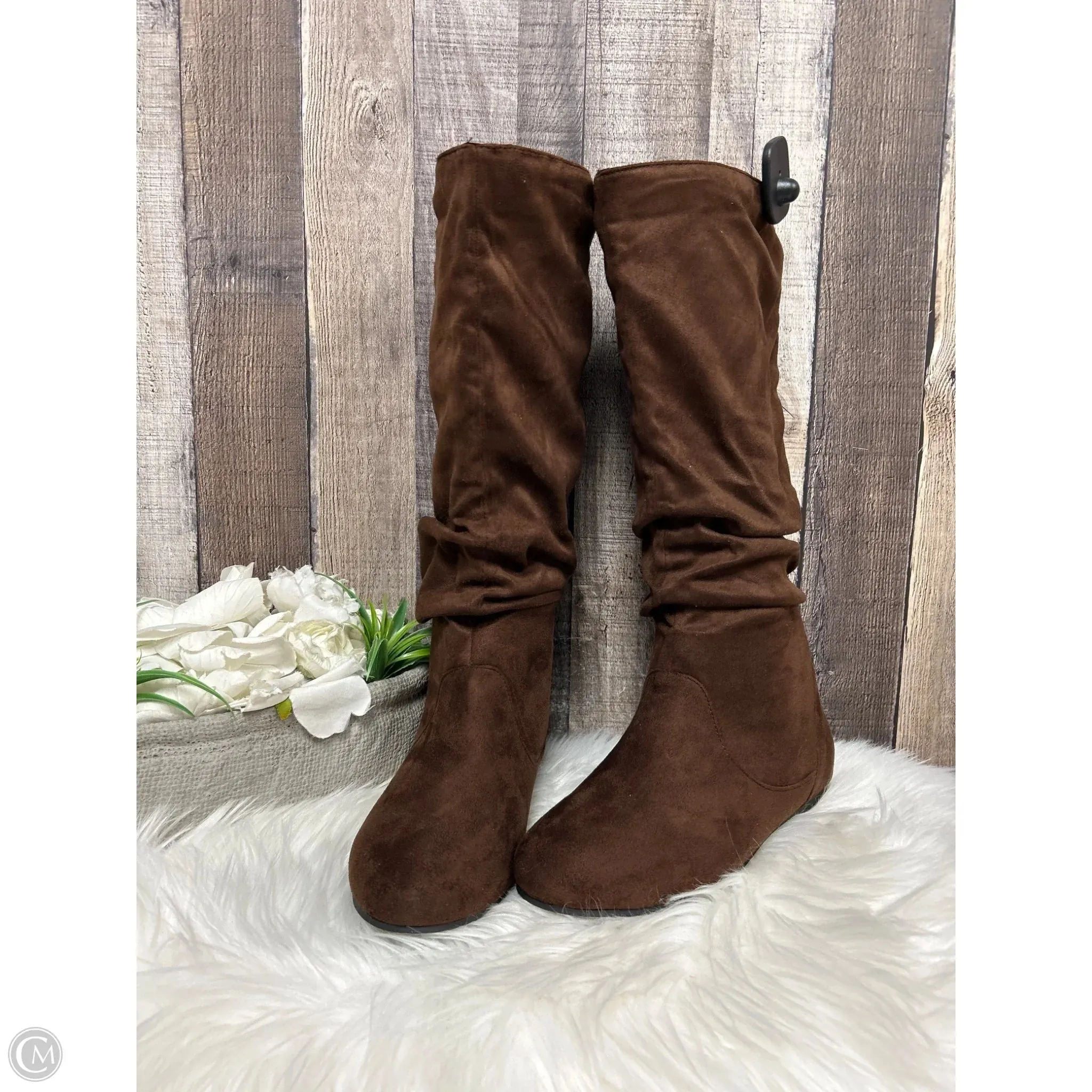 Fall Weekend Boots Mid-calf Flats By Journee In Brown, Size: 8.5
