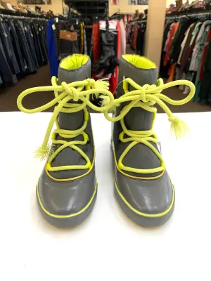 Boots Mid-calf Flats By Lacoste In Green & Grey, Size: 7 Comfortable Look