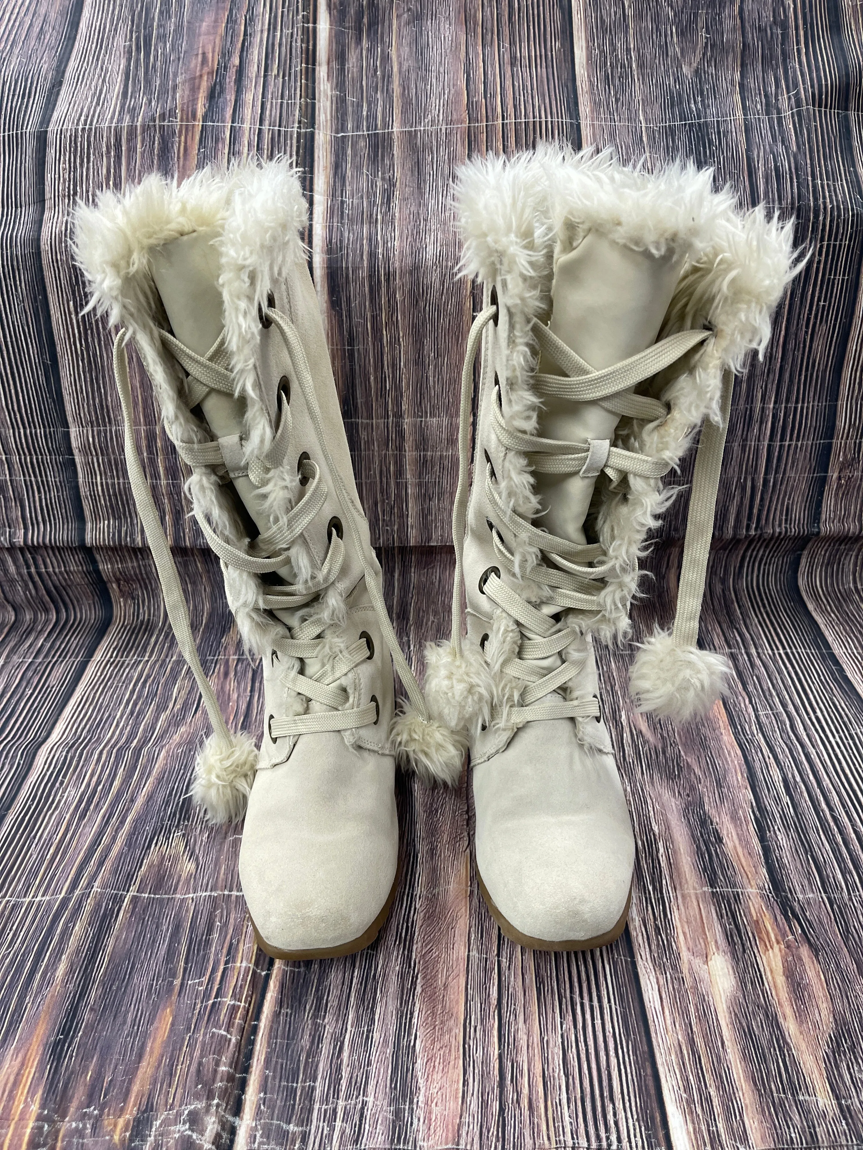 Travel Pair Classic Boot Look Boots Mid-calf Flats By Sporto In Cream, Size: 10