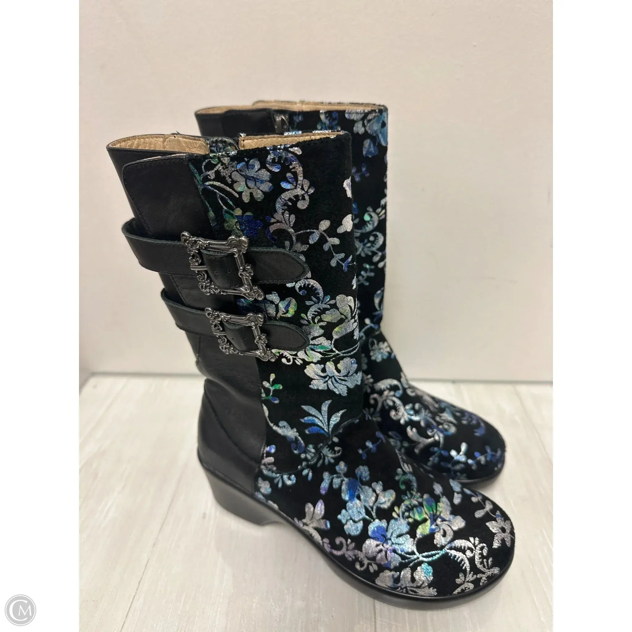 Low Height Evening Ready Boots Mid-calf Heels By Alegria In Black & Blue, Size: 6.5