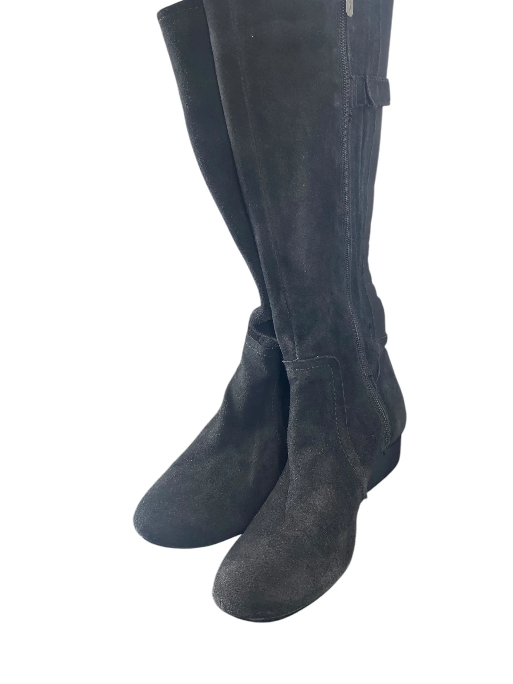 Round Toe Wedge Heel Boots Mid-calf Heels By Anne Klein In Black, Size: 9