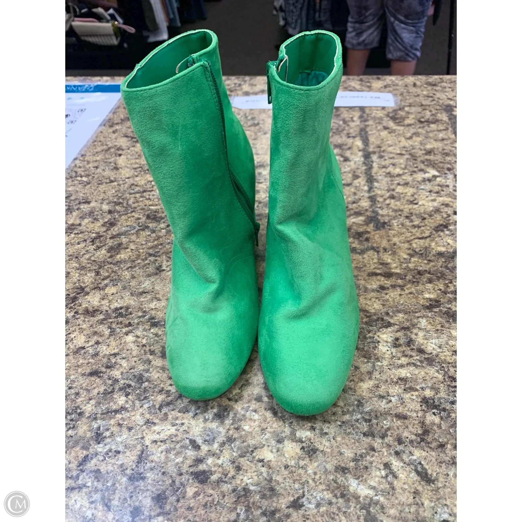 relaxed shape Boots Mid-calf Heels By Bamboo In Green, Size: 6