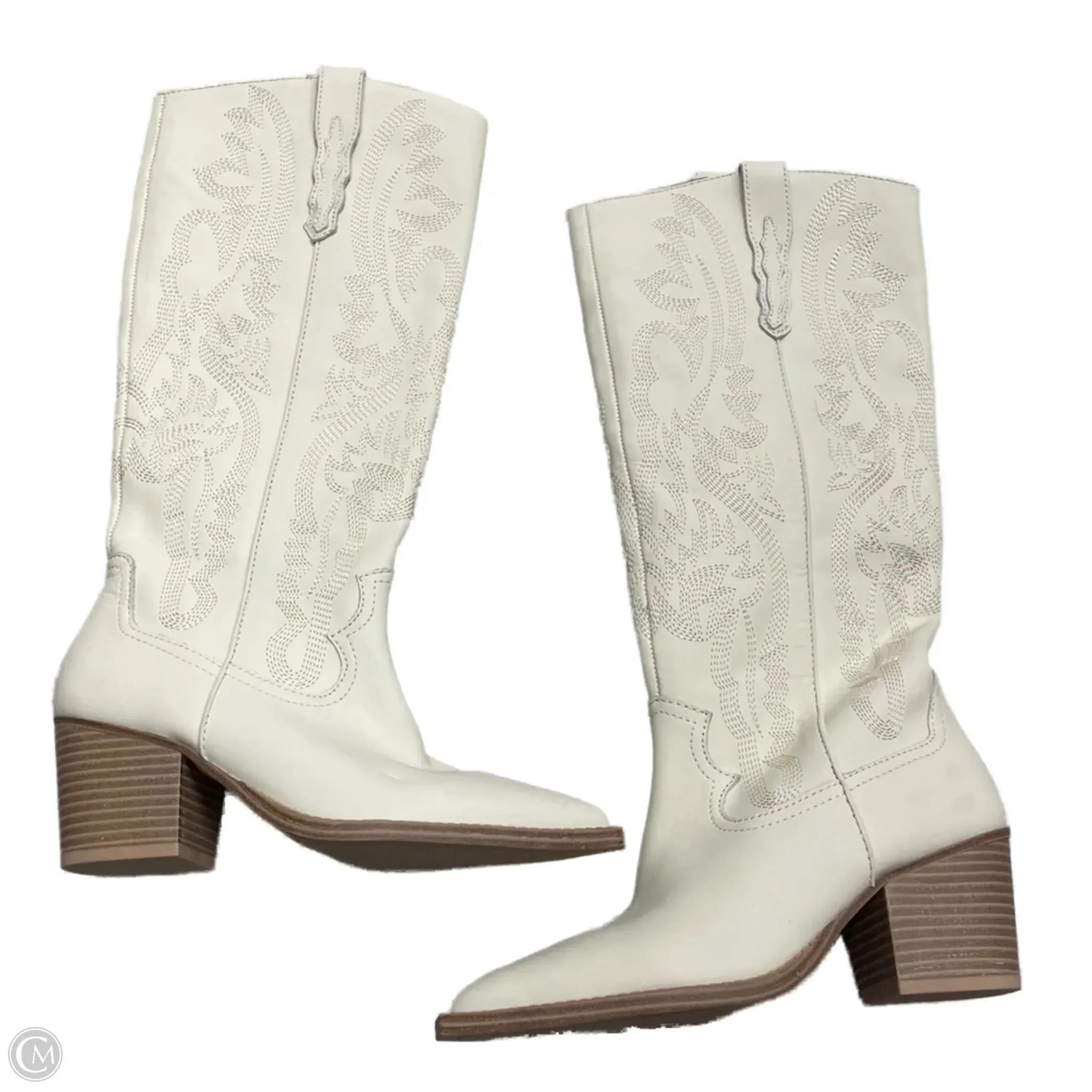 Boots Mid-calf Heels By Crown Vintage In Cream, Size: 6 All-Season Wear