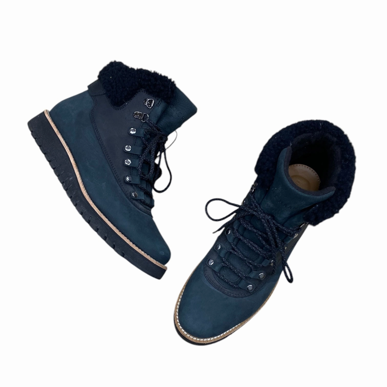 Elastic Ankle Shock Absorbing Winter Walker Boots Ankle Flats By Cole-haan In Black & Green, Size: 8.5