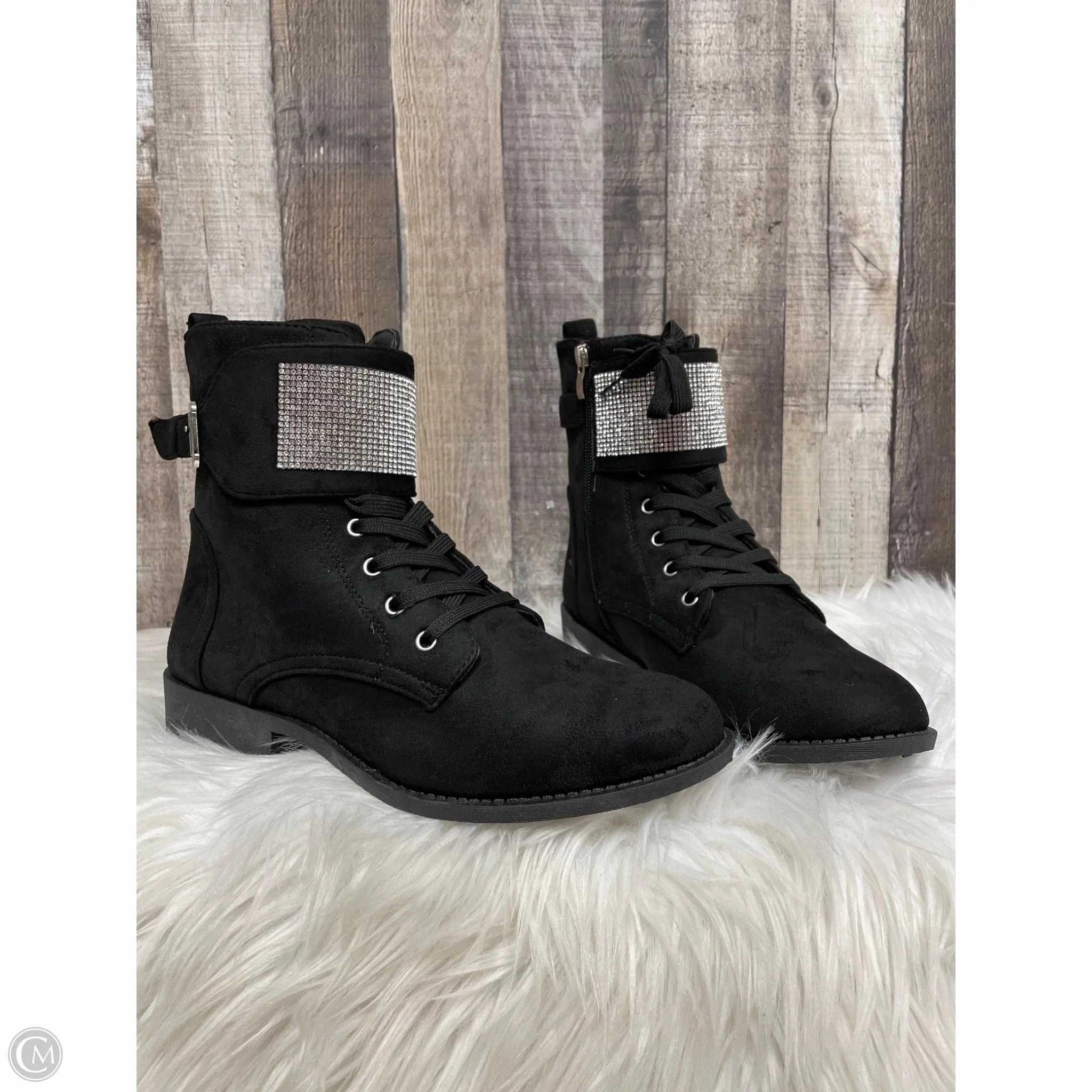 french chic Boots Ankle Flats By Forever In Black & Silver, Size: 8.5