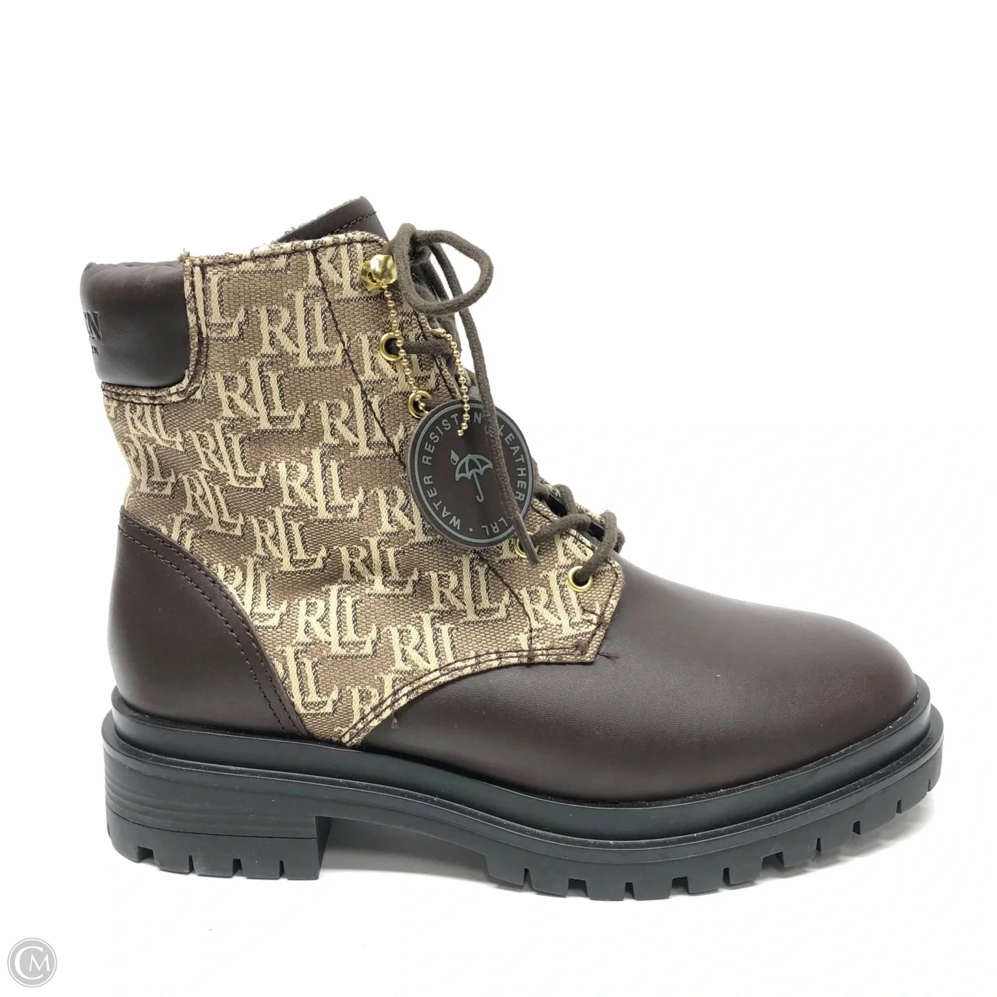Rugged Built Work Commute Boots Ankle Flats By Lauren By Ralph Lauren In Brown & Tan, Size: 6