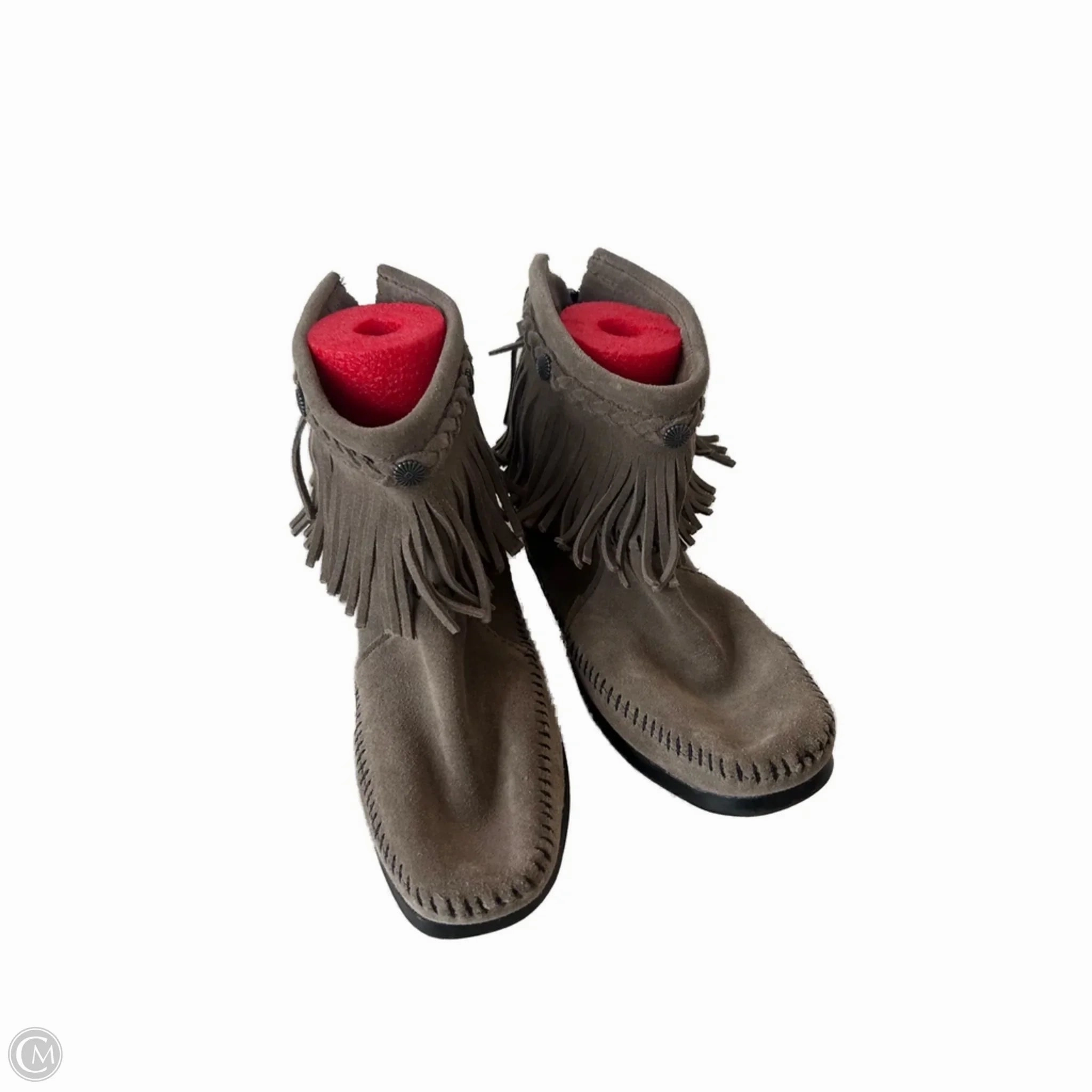 Feather Light Comfort Seeker Boots Ankle Flats By Minnetonka In Grey, Size: 9