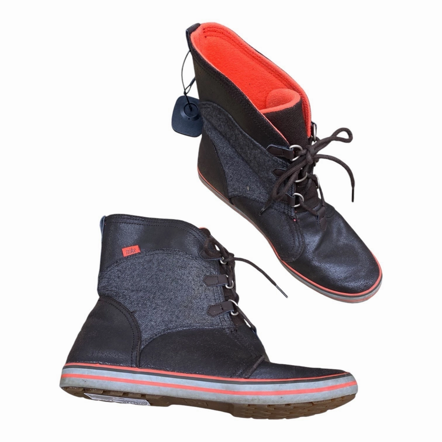 Adjustable Strap Mechanism Boots Ankle Flats By Nike In Brown & Orange, Size: 9.5
