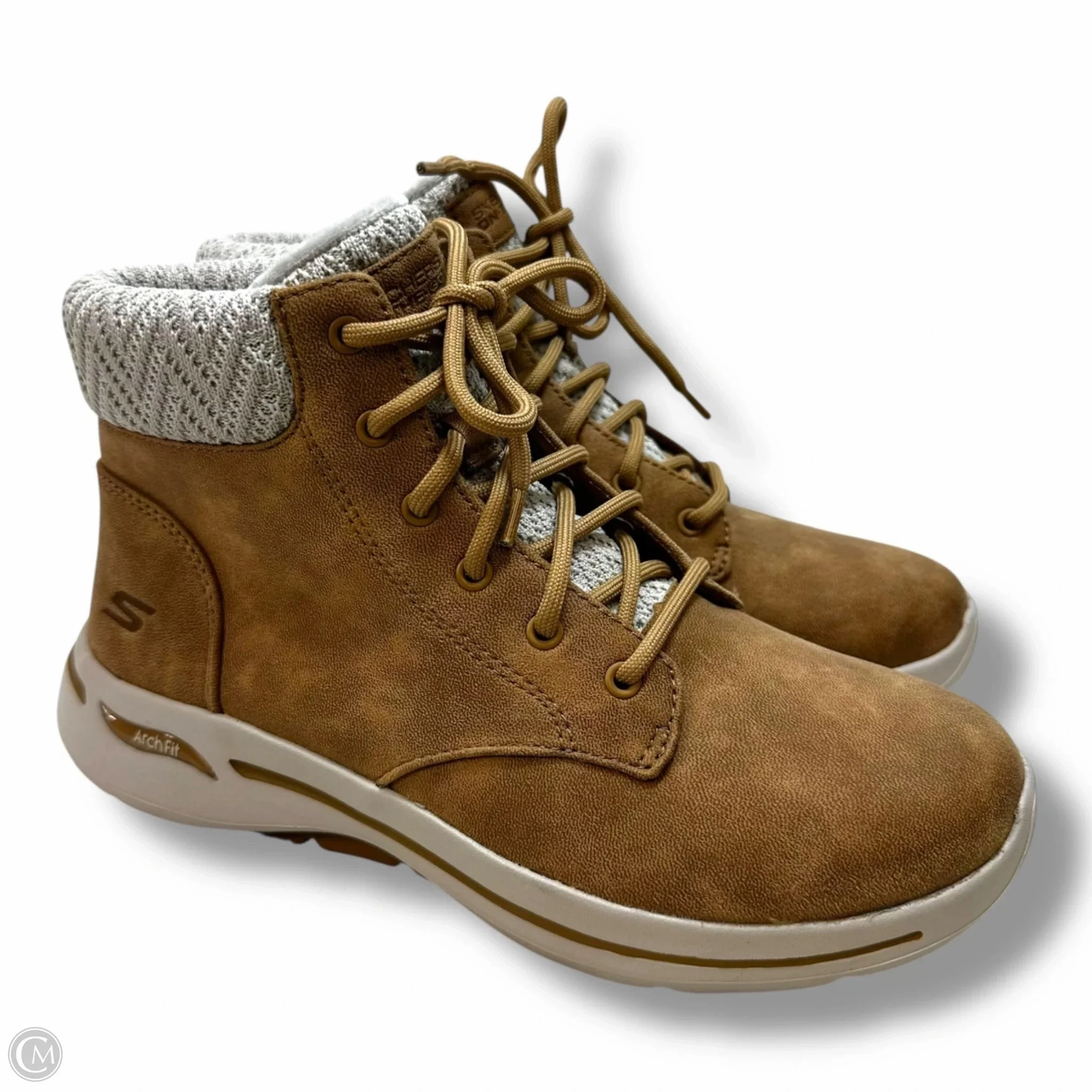 Boots Ankle Flats By Skechers In Tan, Size: 8 Lace-up Extreme Cold