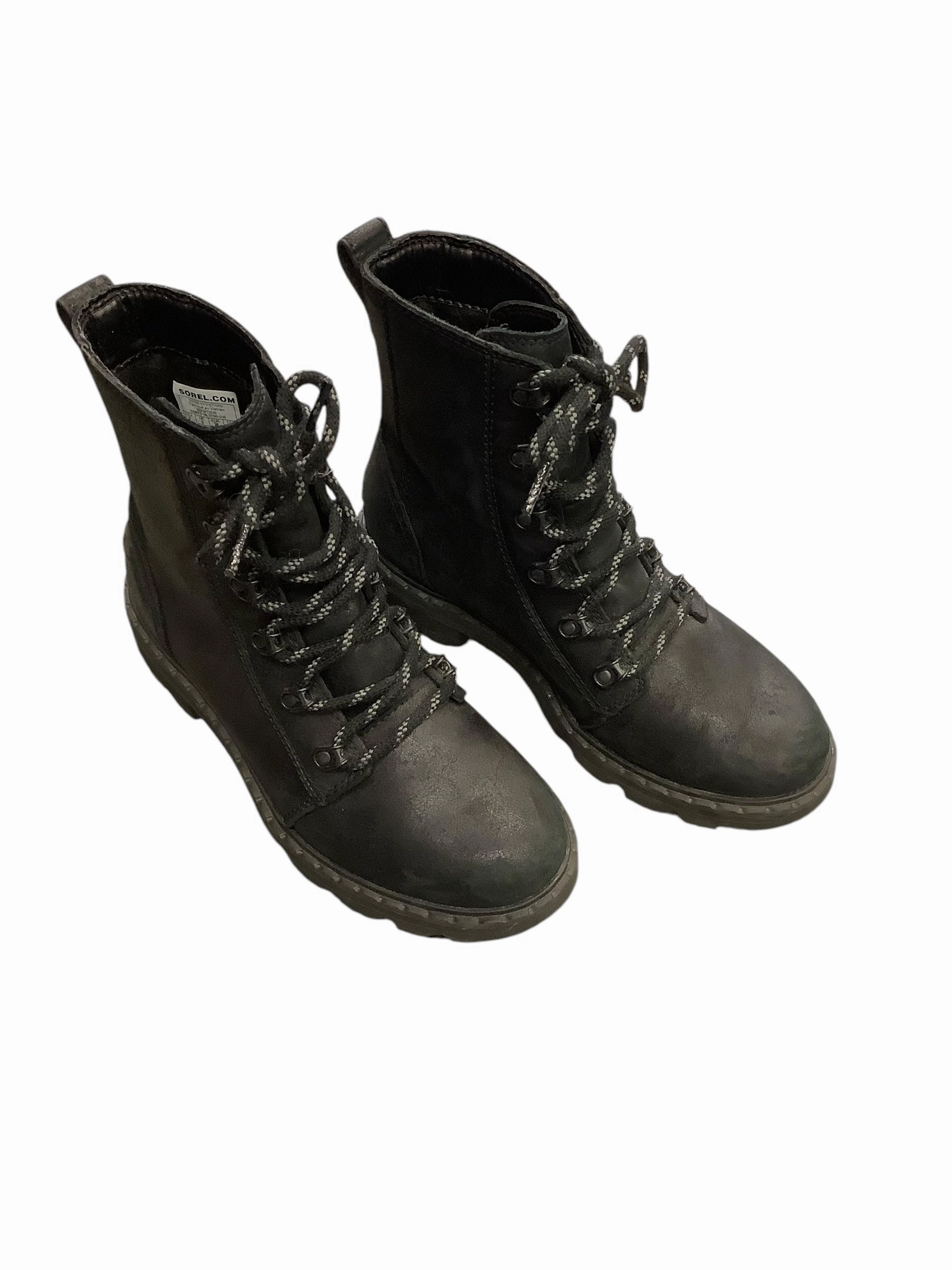 Leather Comfort Boots Ankle Flats By Sorel In Black, Size: 7