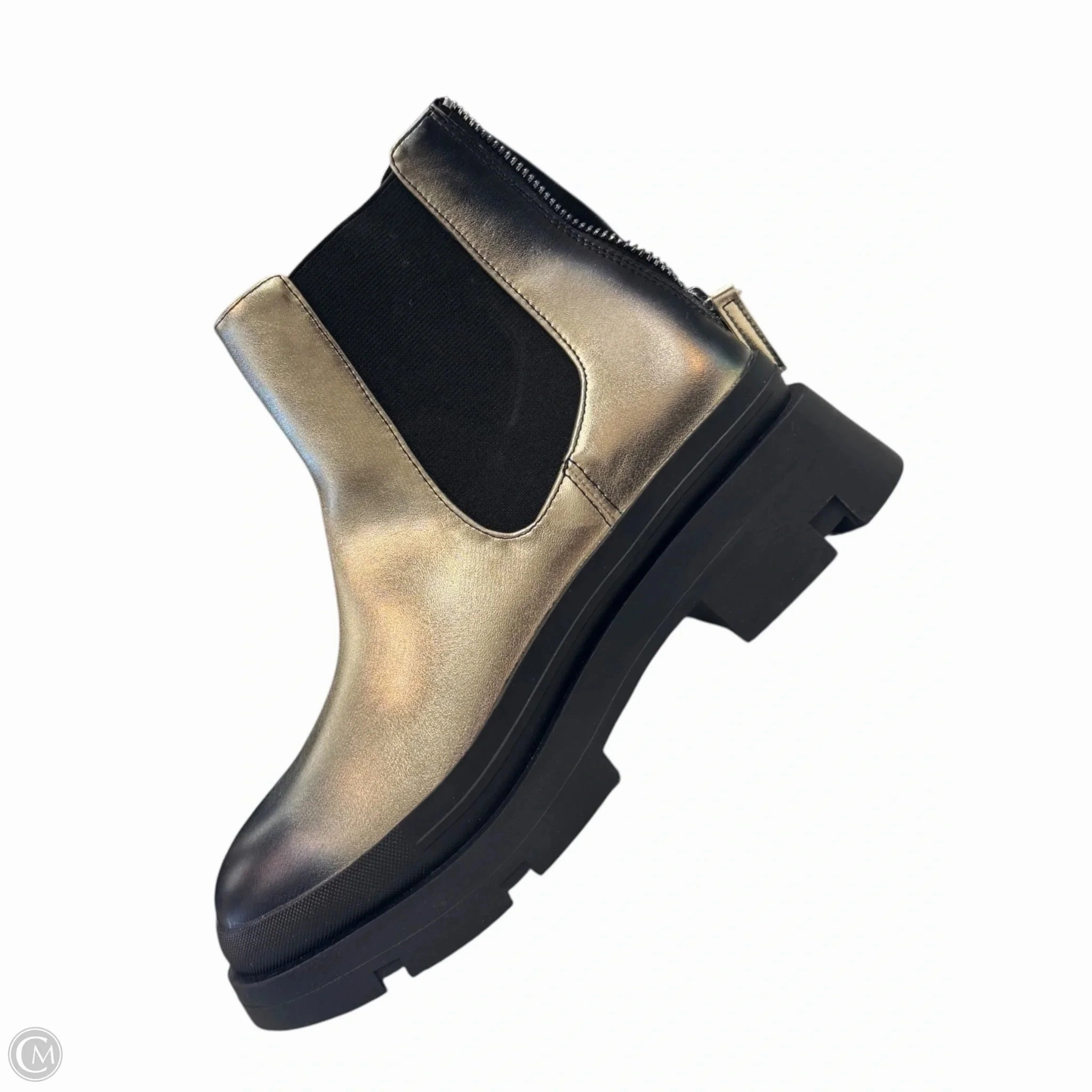 Buckle Shine Boots Ankle Flats By Steve Madden In Black & Gold, Size: 6
