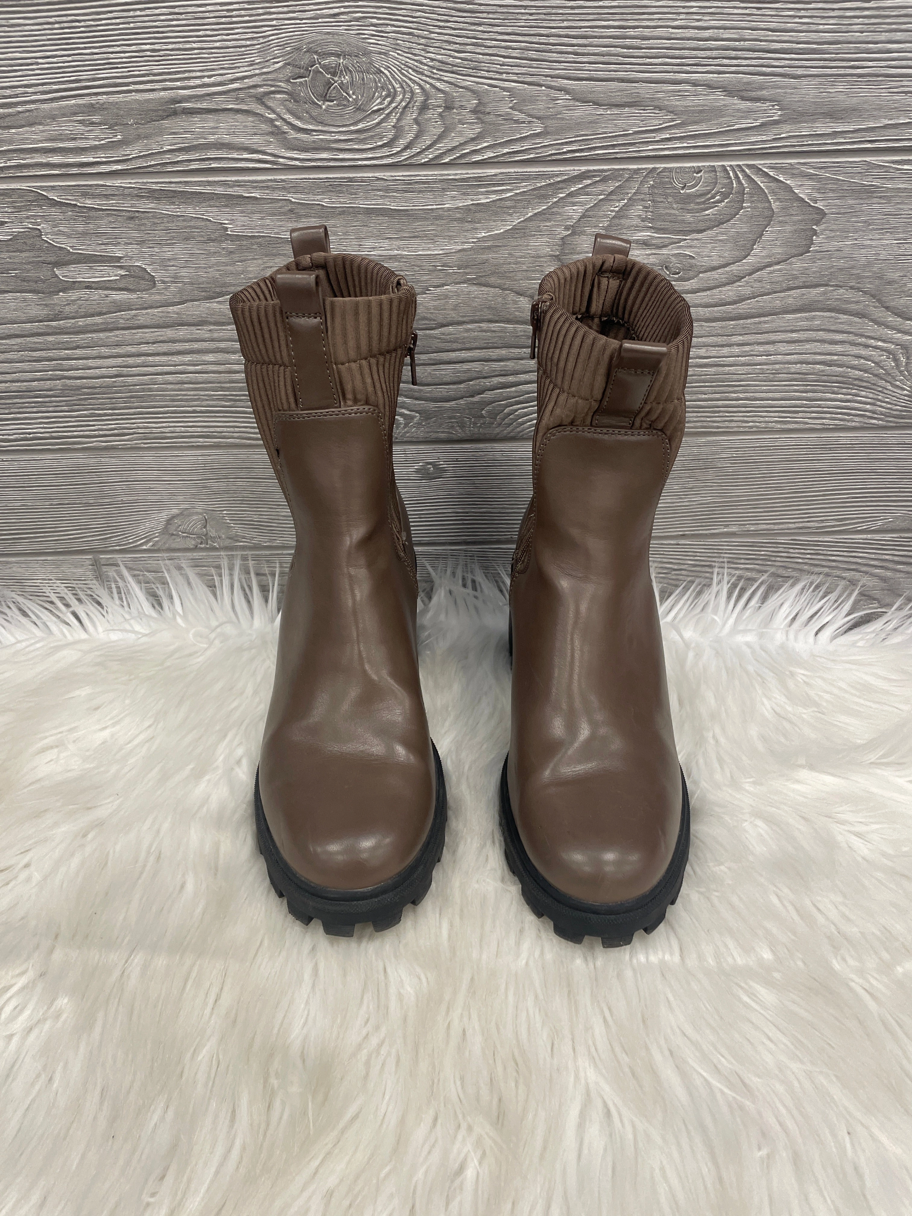 Boots Ankle Heels By A New Day In Brown, Size: 9.5 Premium Leather Upgrade