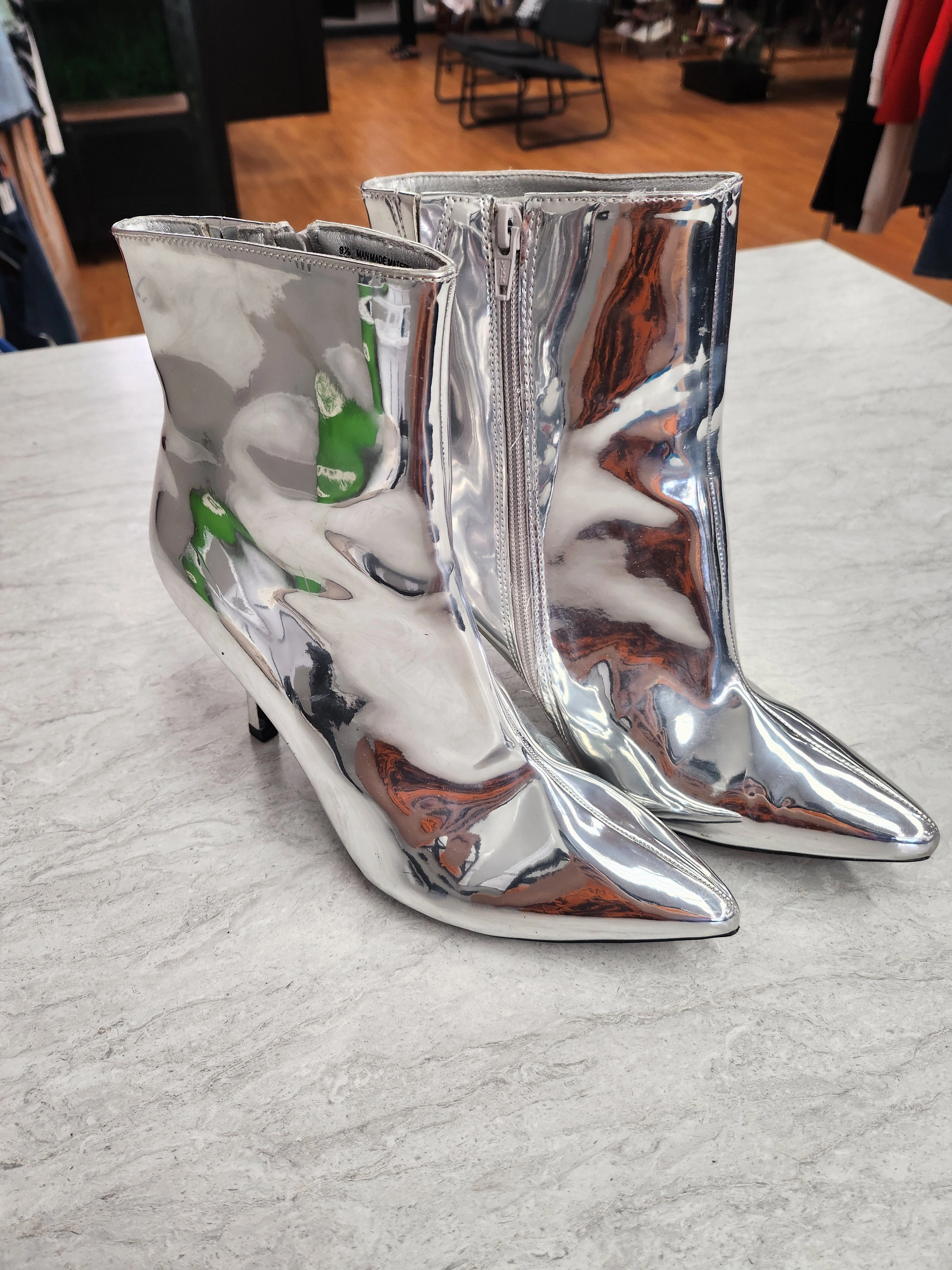 Boots Ankle Heels By A New Day In Silver, Size: 9.5 Holiday Feel Eco Material Rough Terrain