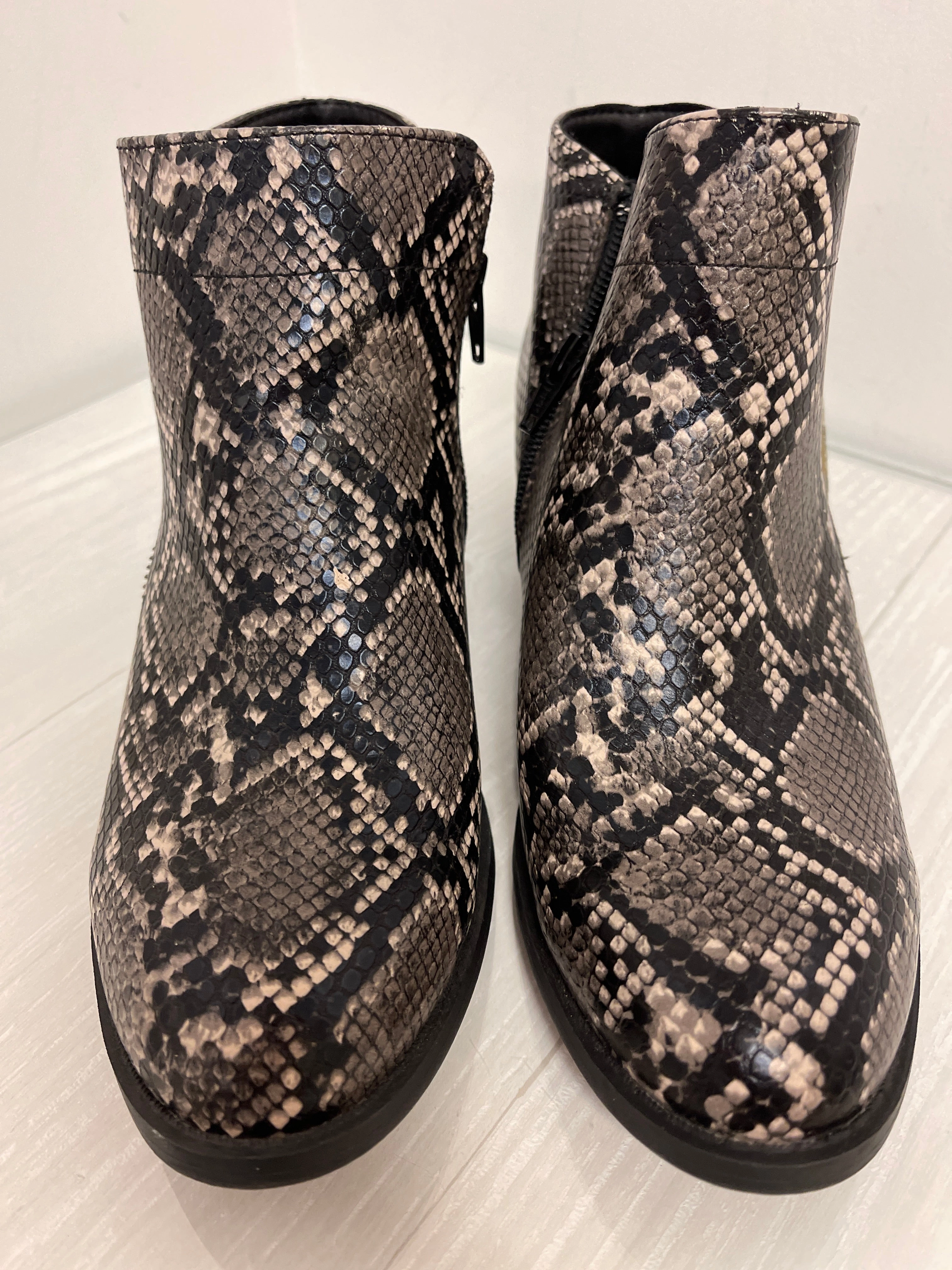 Cushioned Step Snowy Path Boots Ankle Heels By Arizona In Snakeskin Print, Size: 8