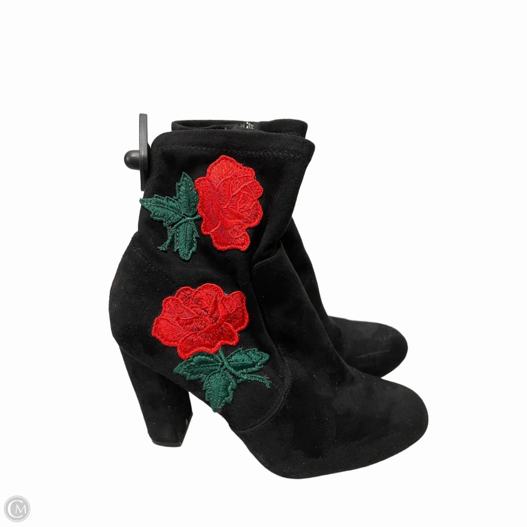 Boots Ankle Heels By Bamboo In Black & Red, Size: 9 Square Toe Insulated Weekend Camping