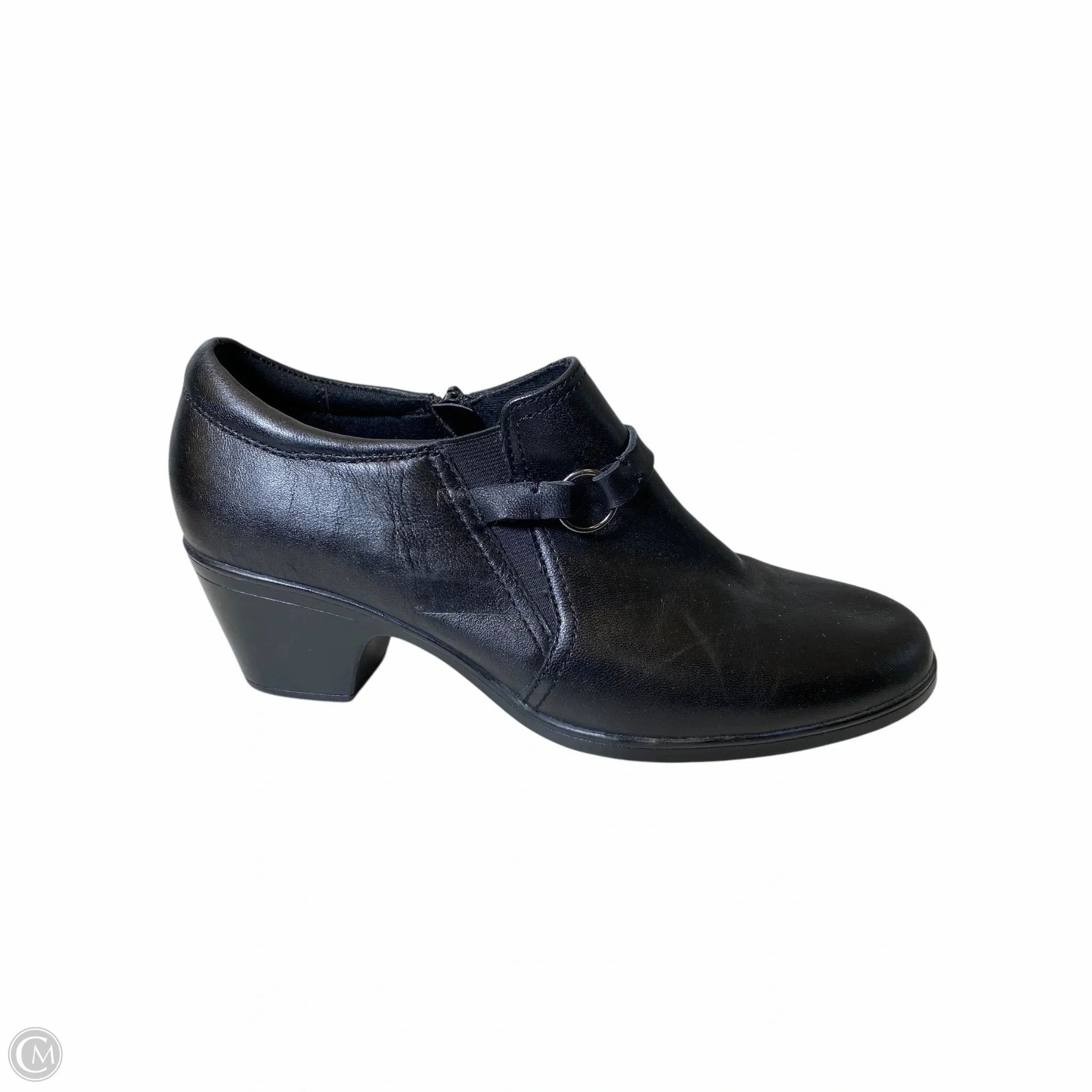 Boots Ankle Heels By Clarks In Black, Size: 8.5 Wide fit