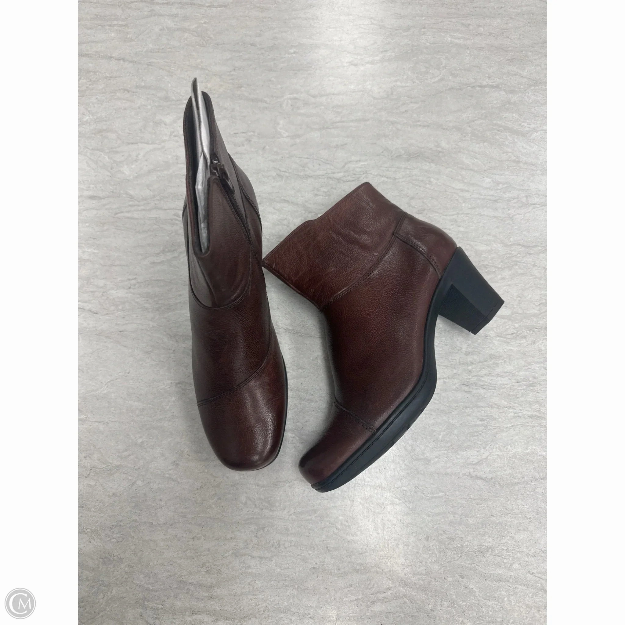 Quick-Dry Boots Ankle Heels By Clarks In Brown, Size: 9