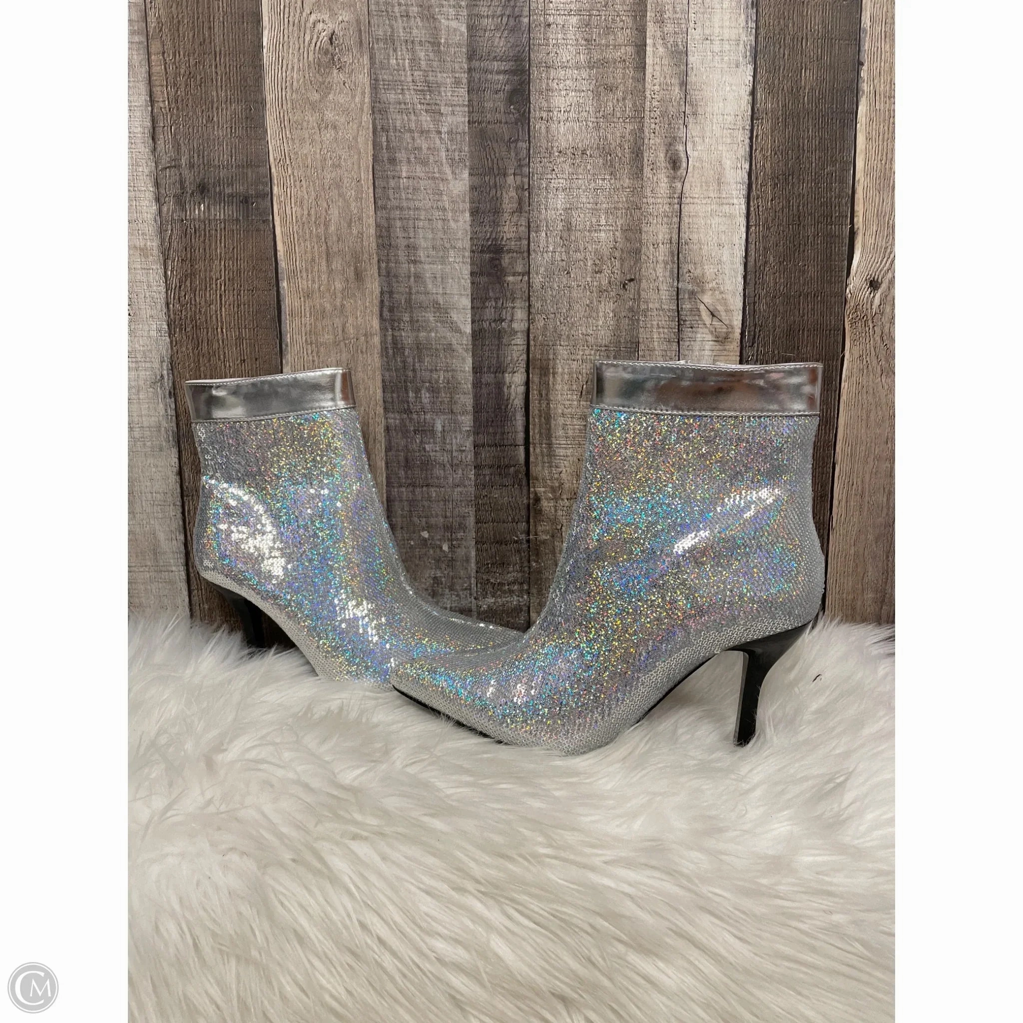 Boots Ankle Heels By Cme In Silver, Size: 8.5 Weekend Wear Shock Absorbing Weather Resistant User