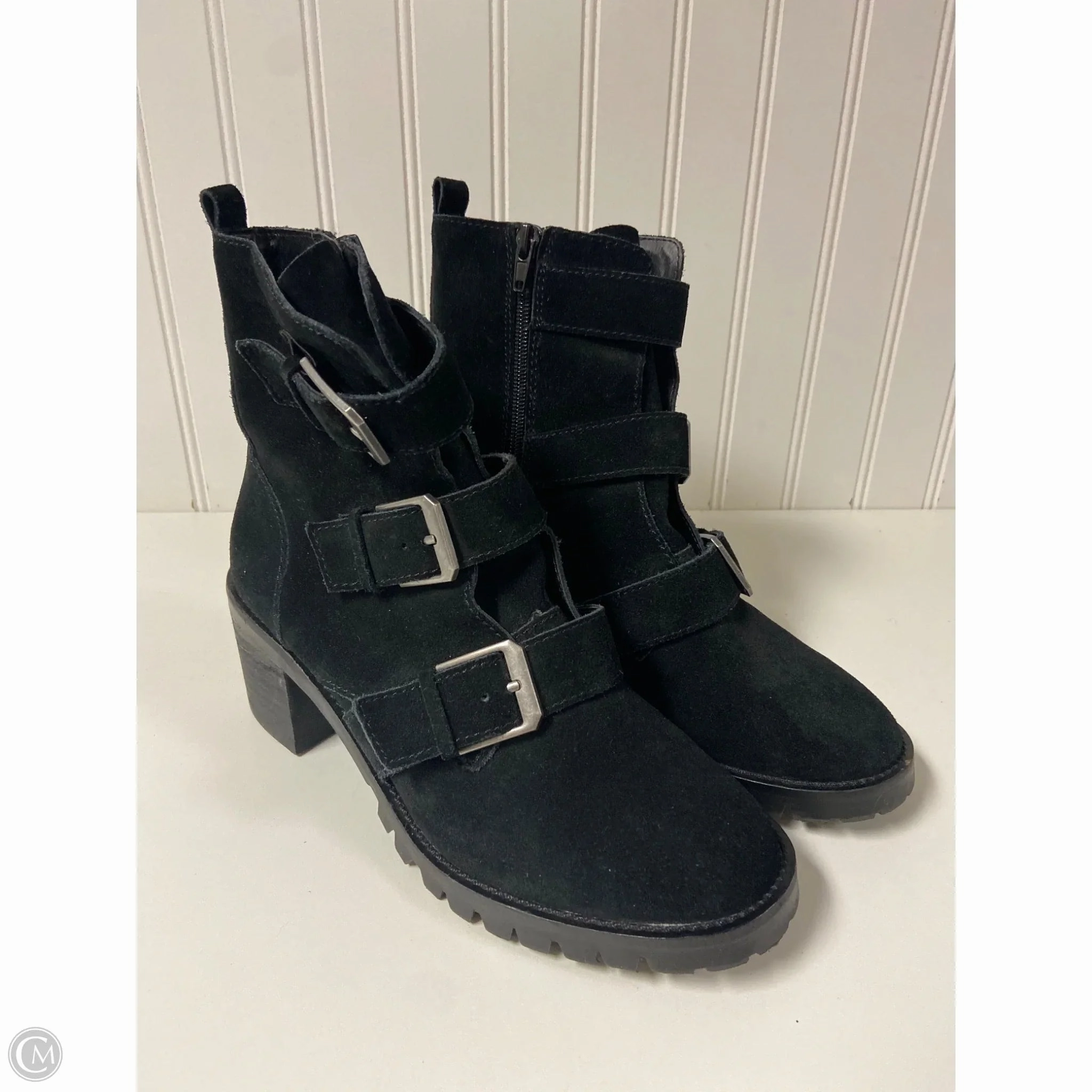 Boots Ankle Heels By Crown Vintage In Black, Size: 8 Adjustable Fit soft fit