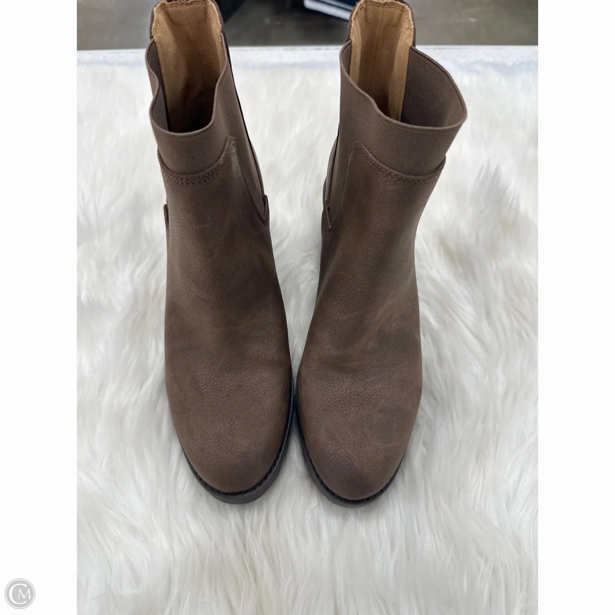 Suede Surface Boots Ankle Heels By Crown Vintage In Brown, Size: 8