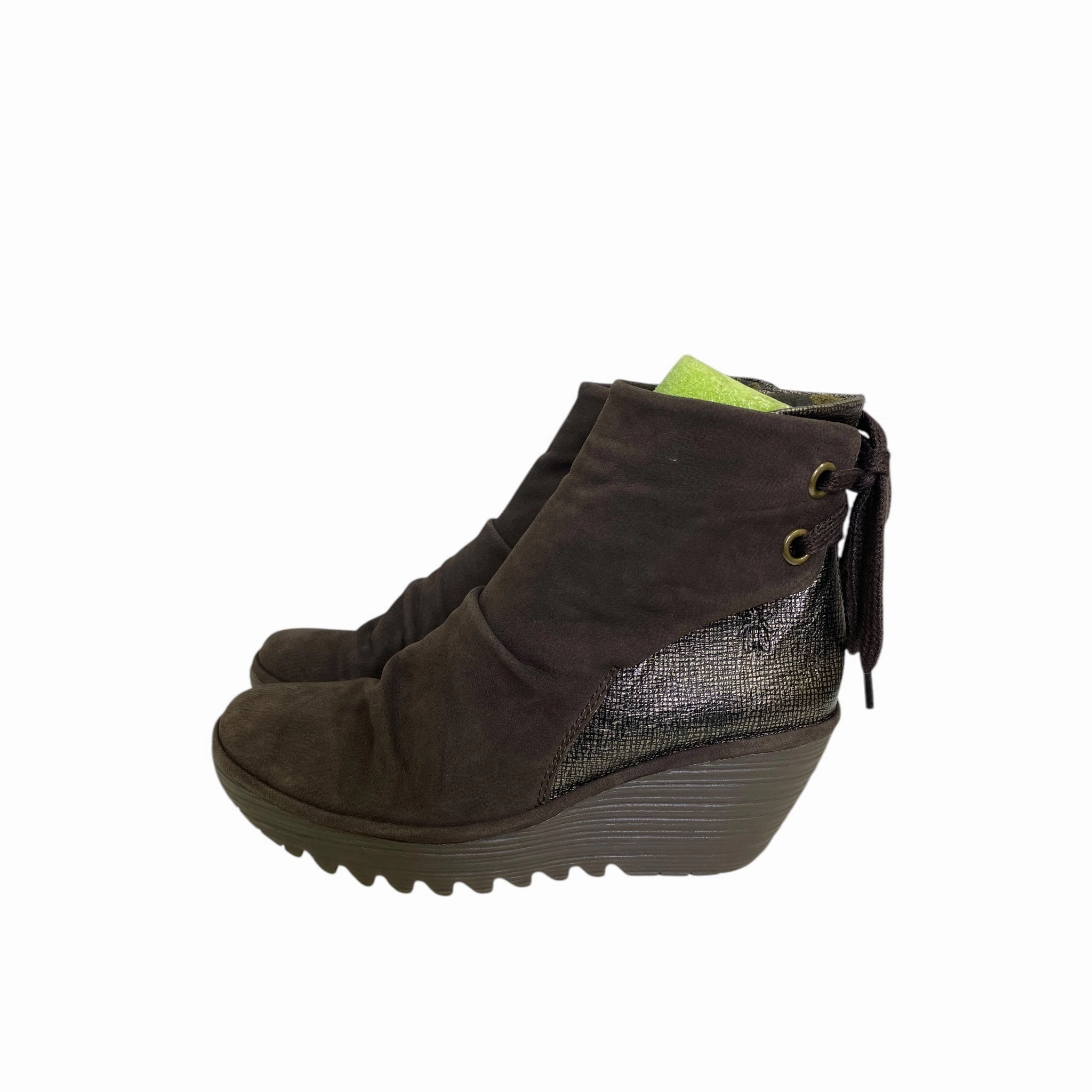 Flexible Material Leather Boots Ankle Heels By Fly London In Brown, Size:10