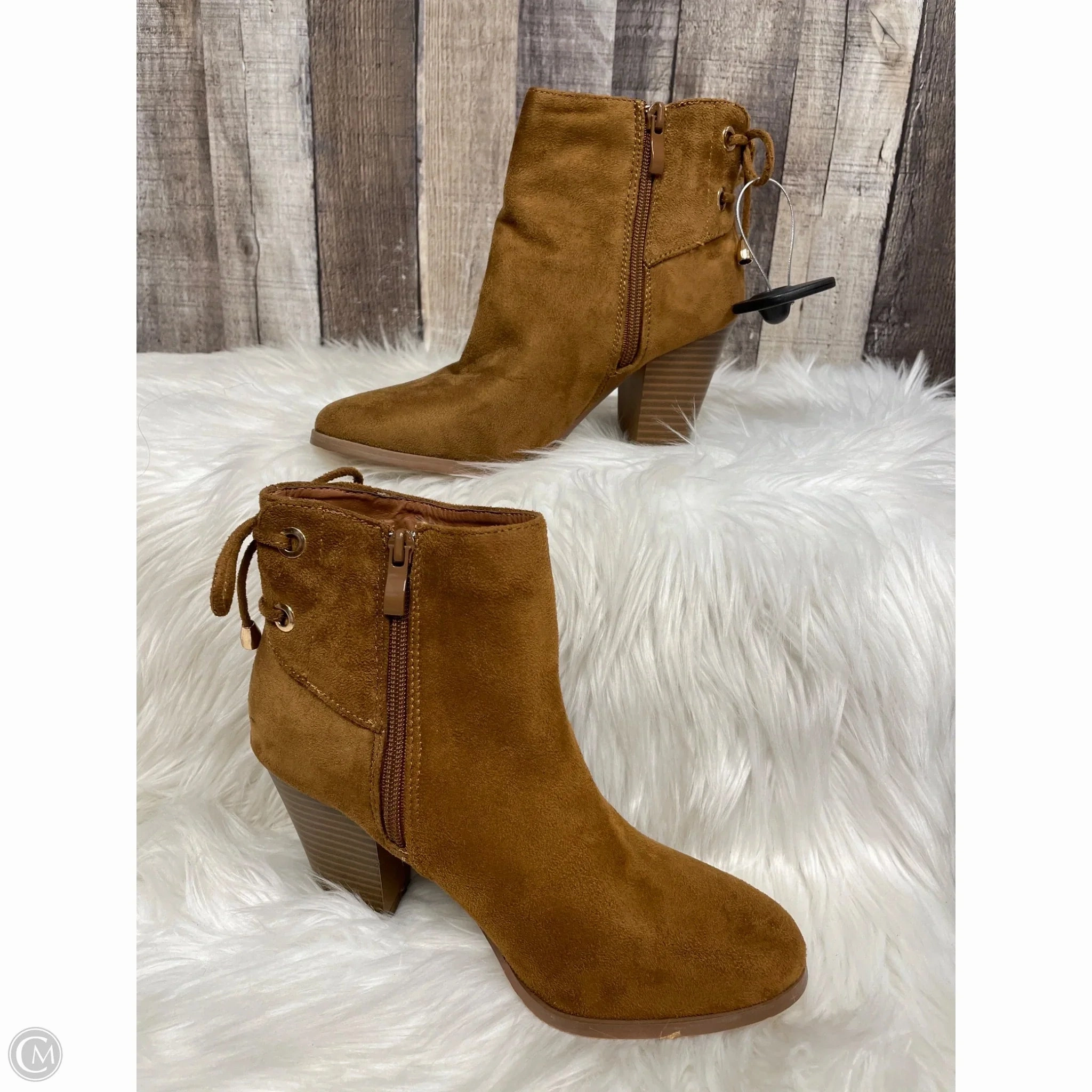 Coffee Shop Protective Finish Weather Resistant User Boots Ankle Heels By Forever In Brown, Size: 6.5