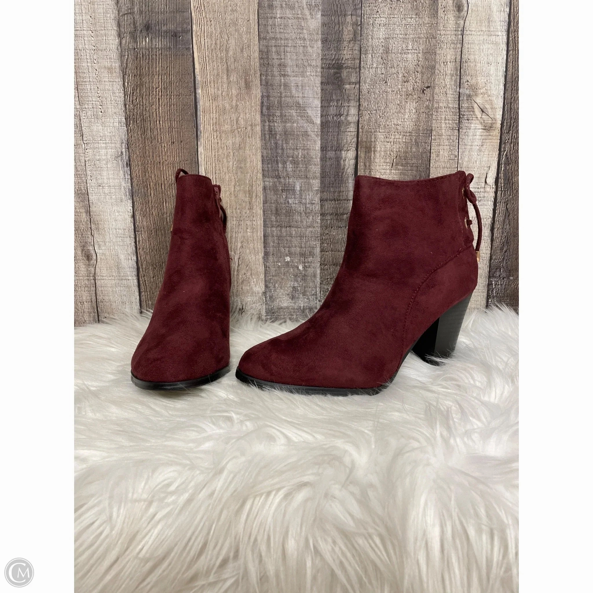 Boots Ankle Heels By Forever In Maroon, Size: 7.5 Slip Resistant Grip