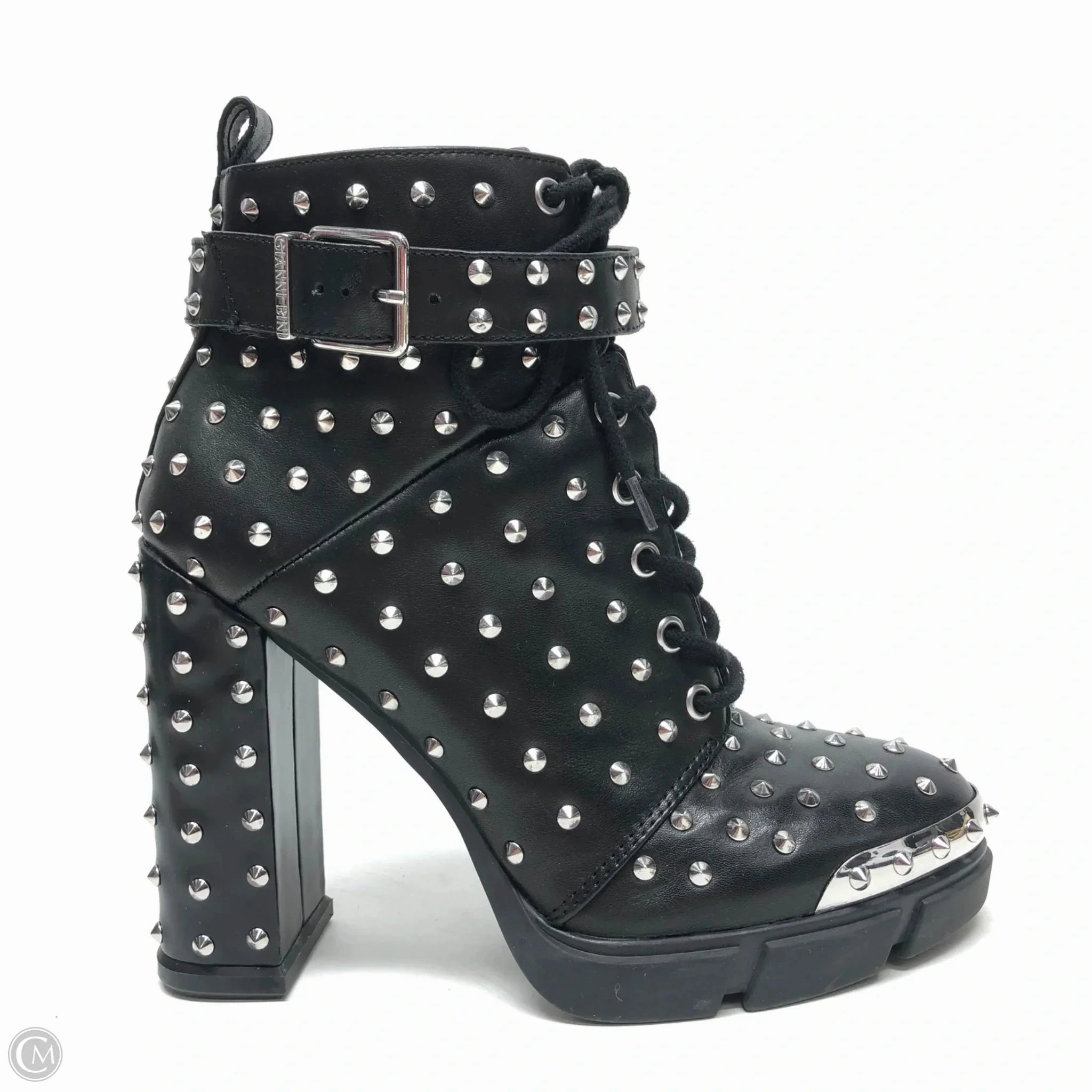 Low Profile Weekend Camping Hiking Comfort Boots Ankle Heels By Gianni Bini In Black & Silver, Size: 9