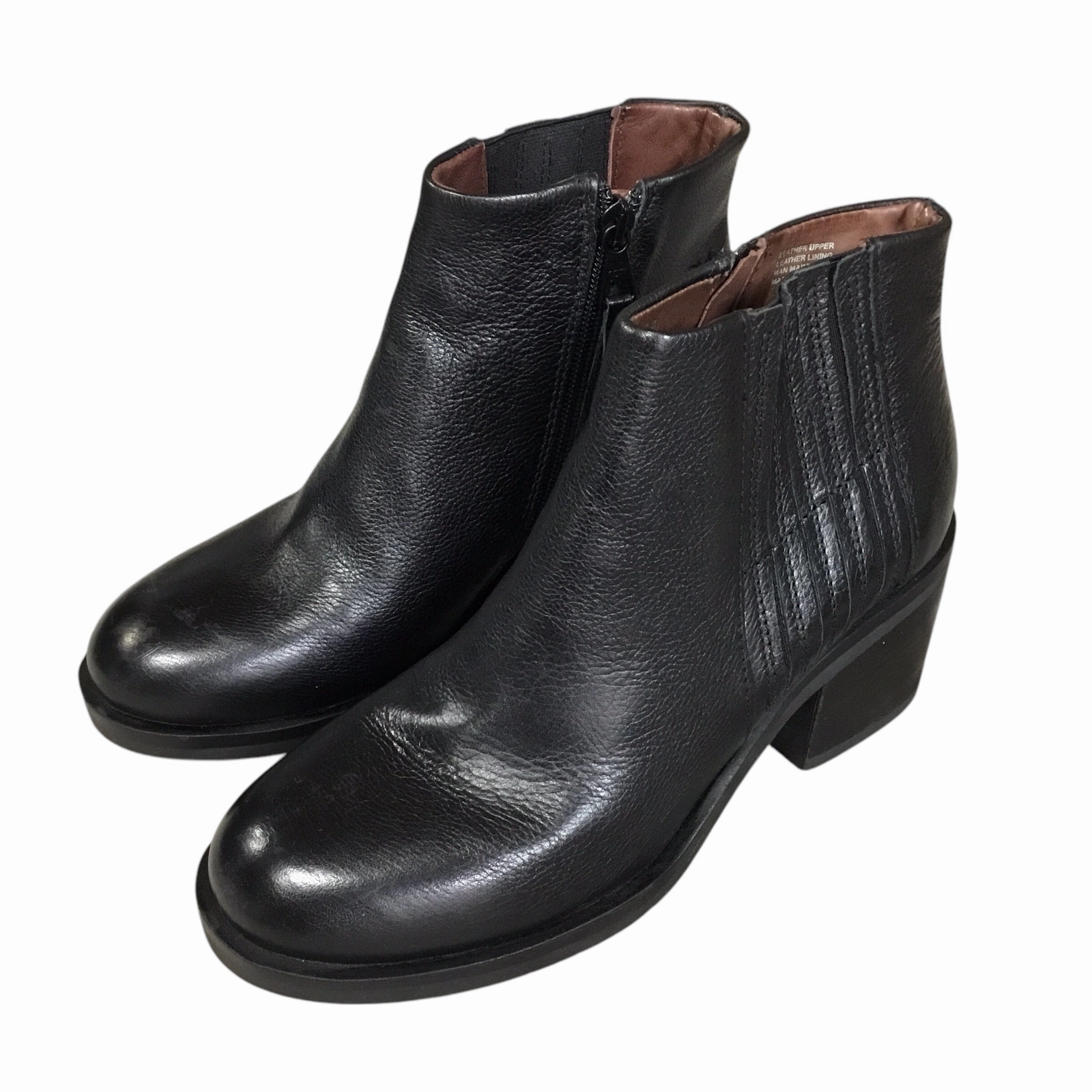 Boots Ankle Heels By Miz Mooz In Black, Size: 7 Buckle Shine Stable Support Cold Weather Commuter