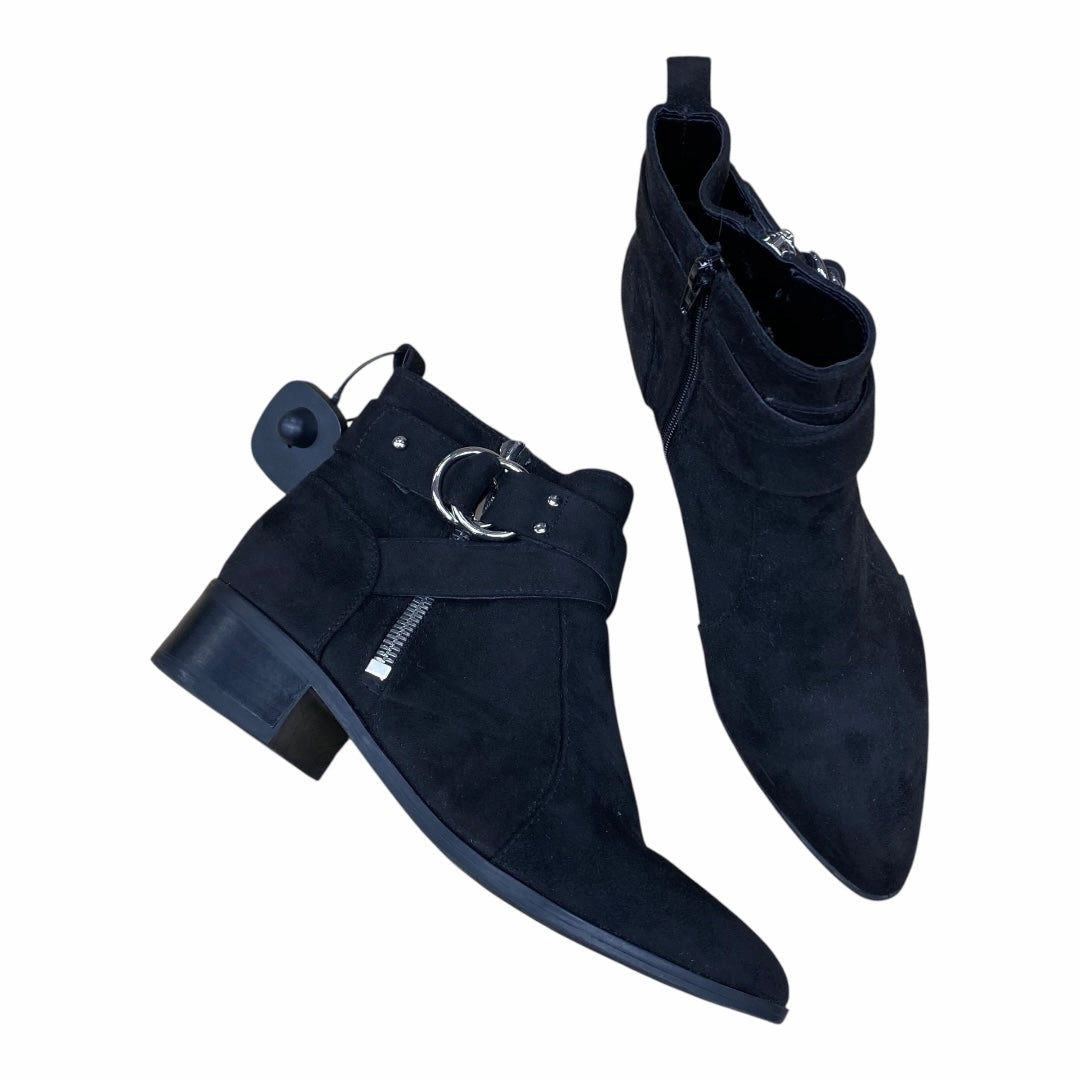 Padded Collar Support Protective Finish Morning Walk Boots Ankle Heels By Nine West In Black, Size:9