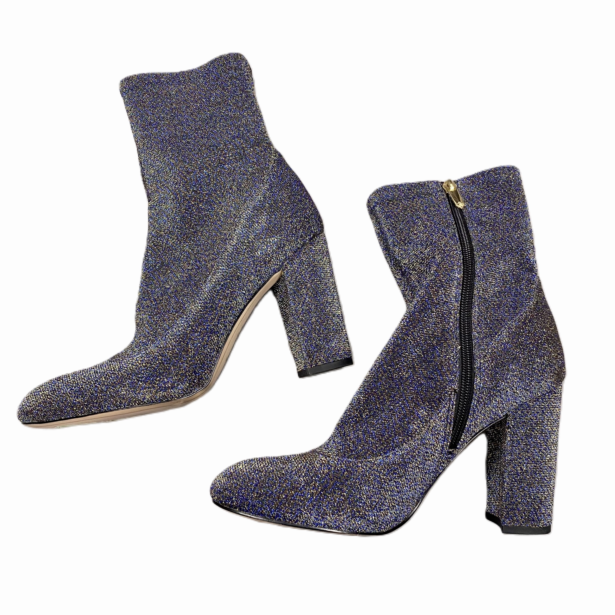 Mid Length Abrasion resistant Boots Ankle Heels By Sam Edelman In Blue & Silver, Size: 9