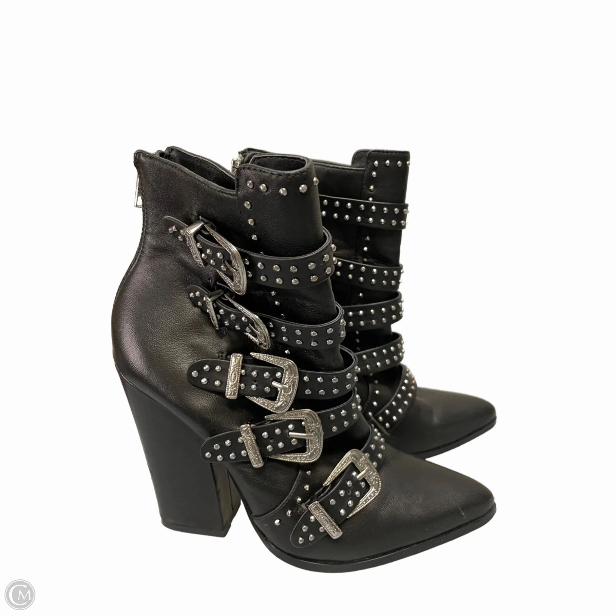 Durable Grip Boots Ankle Heels By Steve Madden In Black & Silver, Size: 9