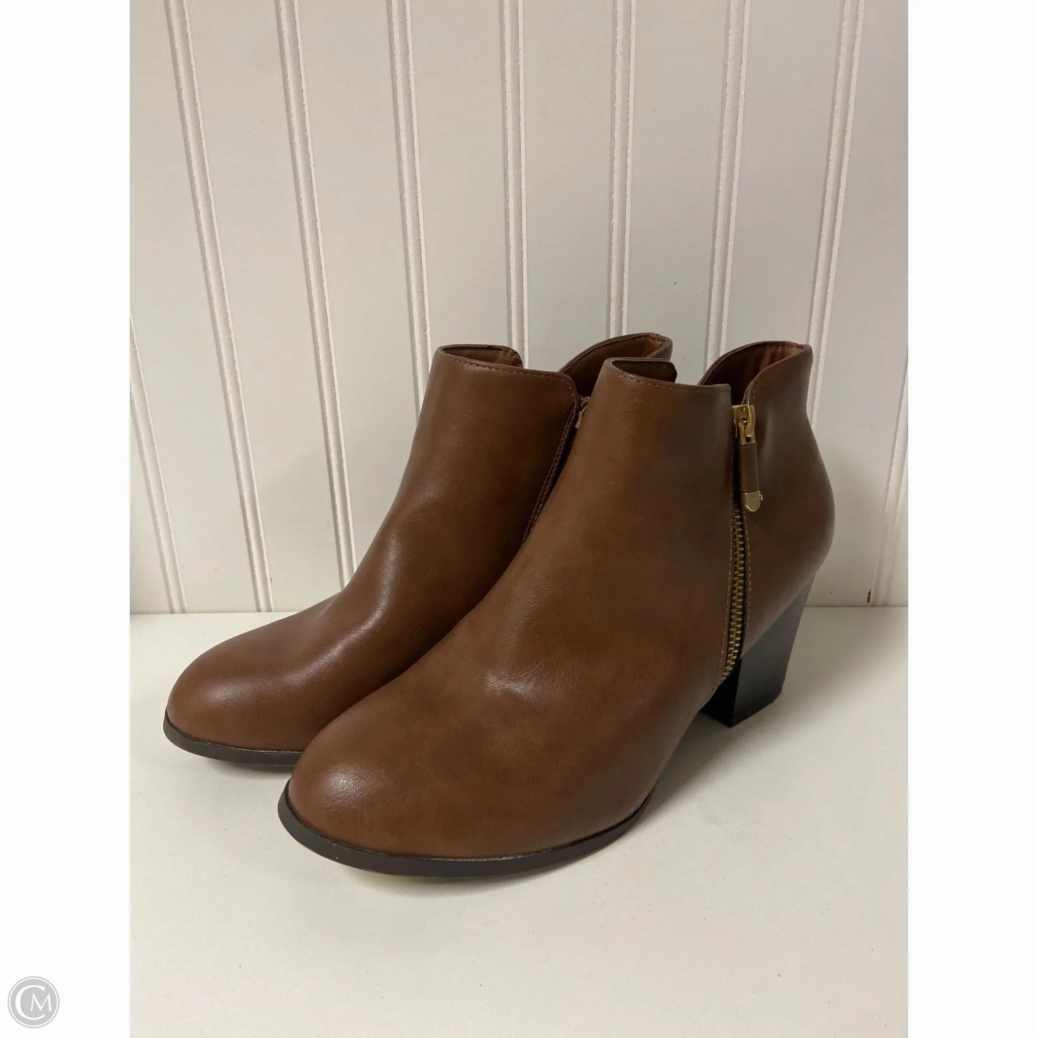 Boots Ankle Heels By Style And Company In Brown, Size: 8.5 Wedge Sole