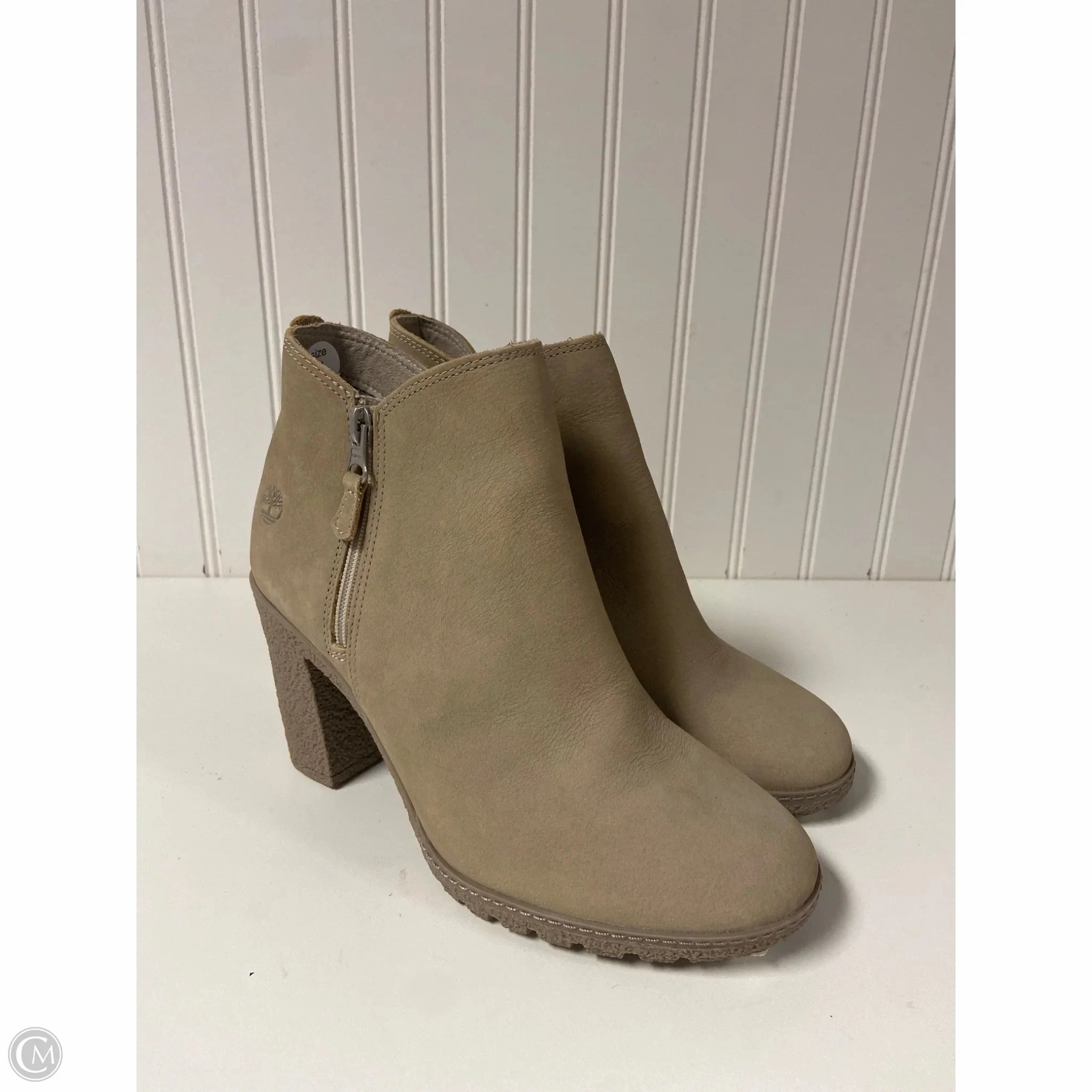 Boots Ankle Heels By Timberland In Taupe, Size: 8 Compact Form Low Profile Snowy Path