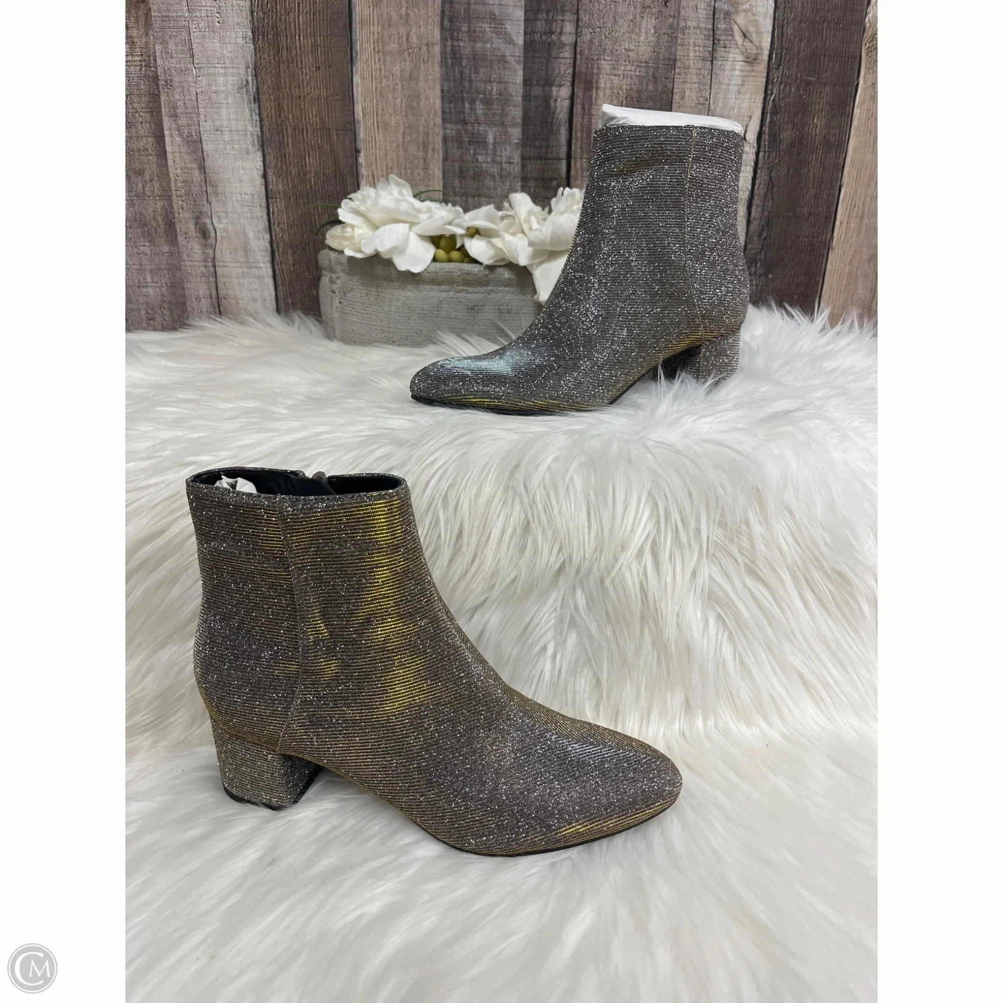 Versatile Traction Pattern Boots Ankle Heels By Unisa In Gold, Size: 8