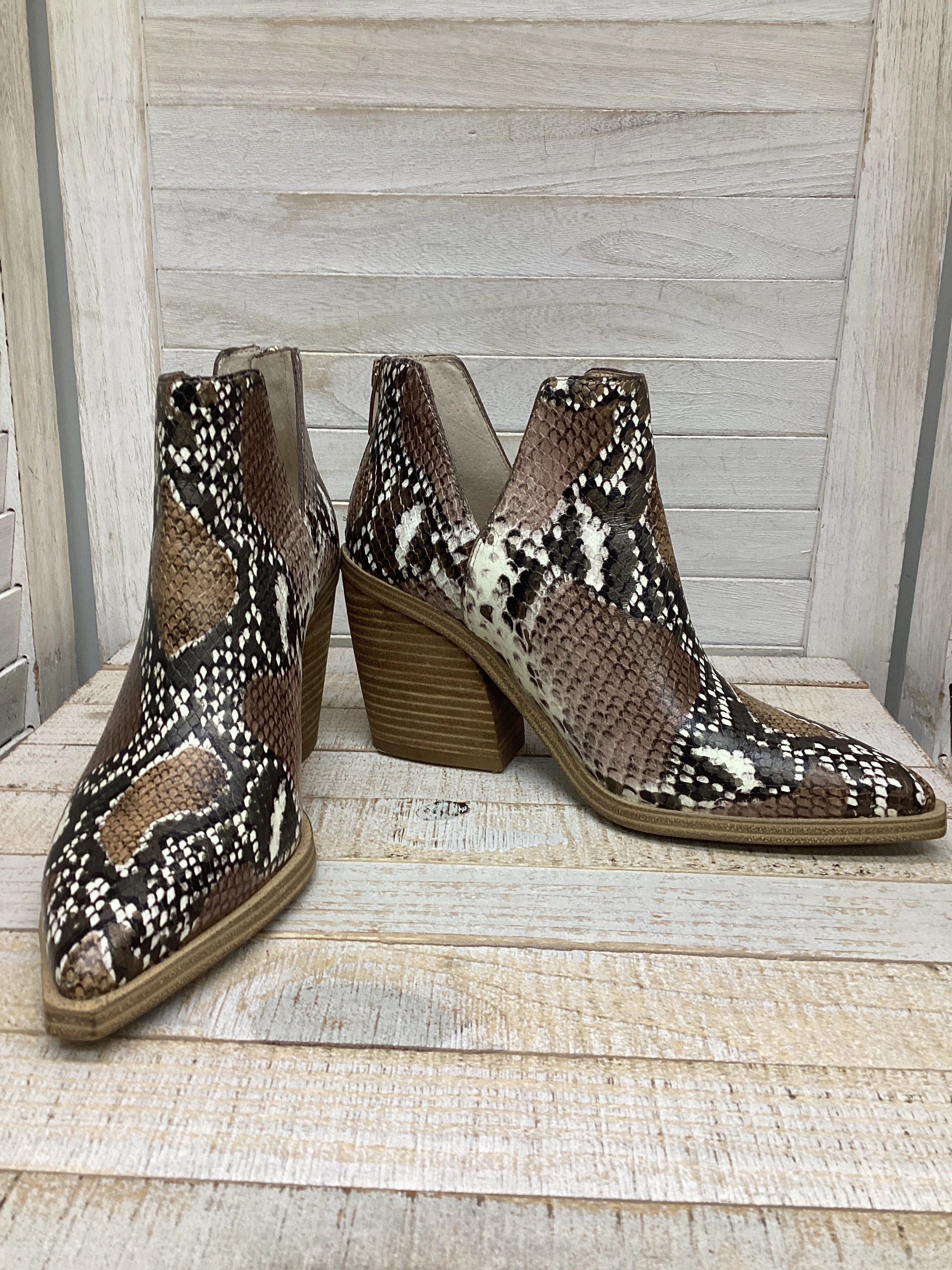 Waterproof Adventure Seeker High Lift Boots Ankle Heels By Vince Camuto In Snakeskin Print, Size: 7.5