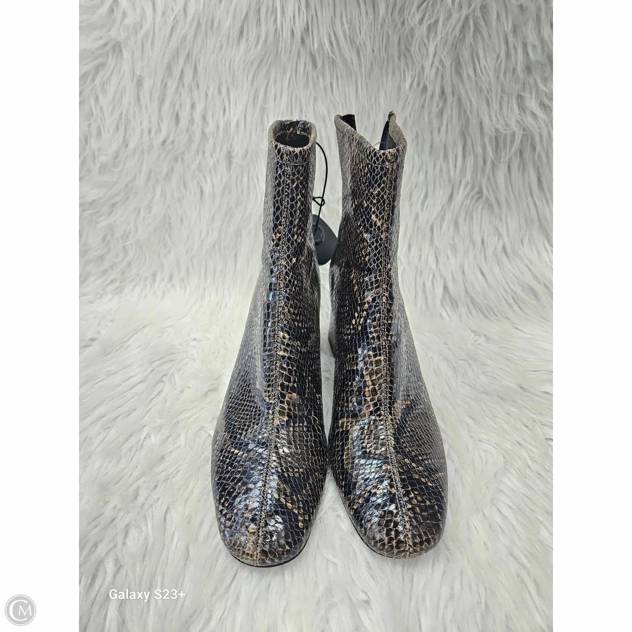 Boots Ankle Heels By Zara In Snakeskin Print, Size: 7.5 Long Walk Rubber Compound Outsole