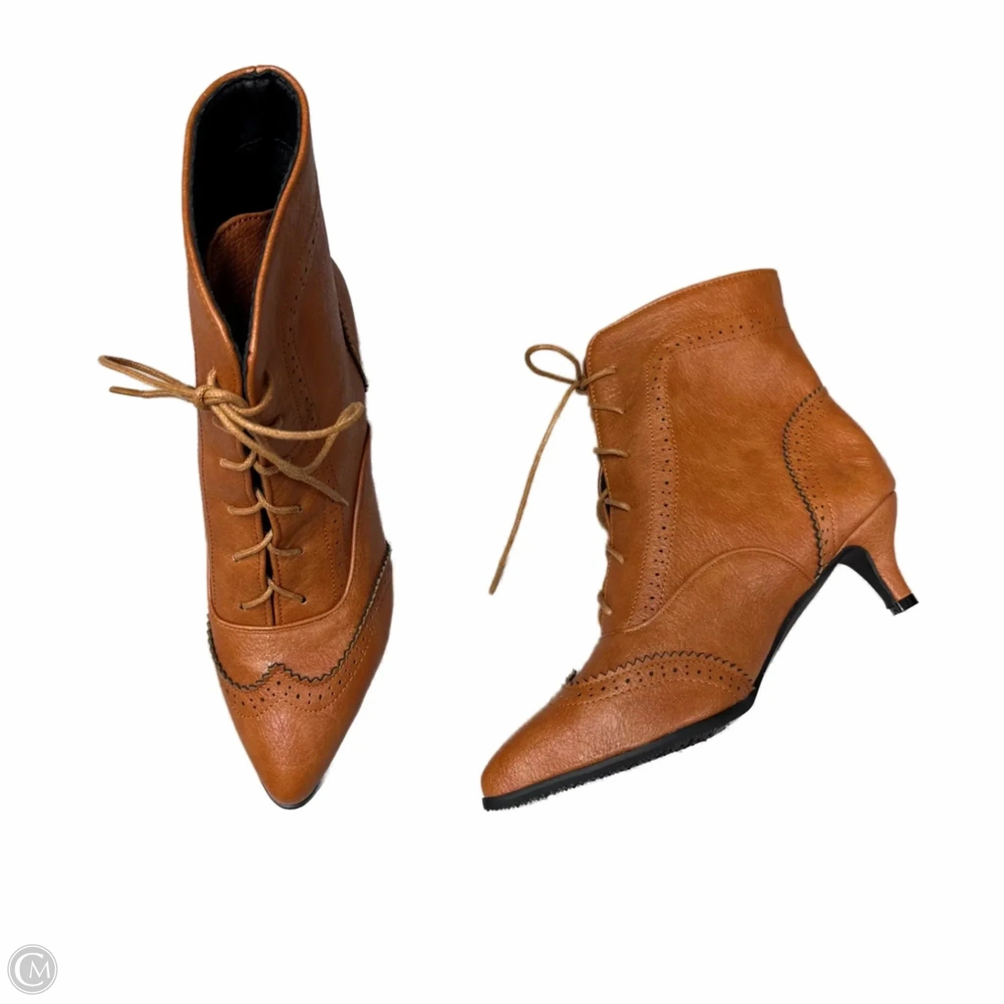 High   Quality Leather Boots Ankle Heels In Brown, Size: 11.5