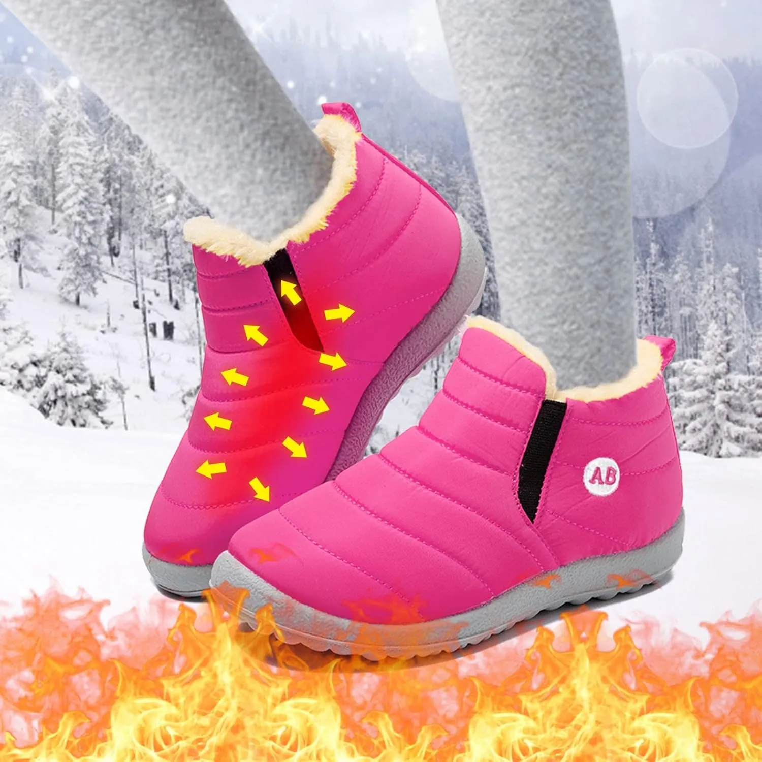 Boys Girls House Solid Plush Sneakers Winter Boots Flat Splashing Warm Short Tube Snow Boots High Heel Boots