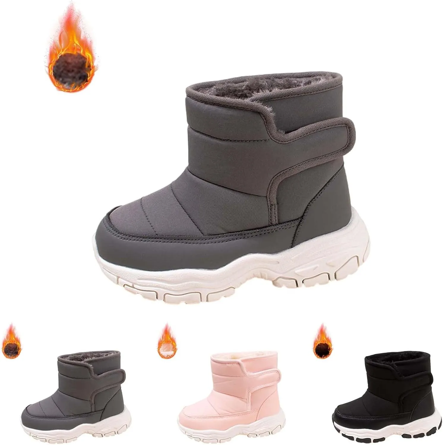 Boys Kids Winter Snow Boots Soft Sole Shoes Water-Proof Fleece Fr Lined Hiking Sneaker Outdoor Sports Shoes