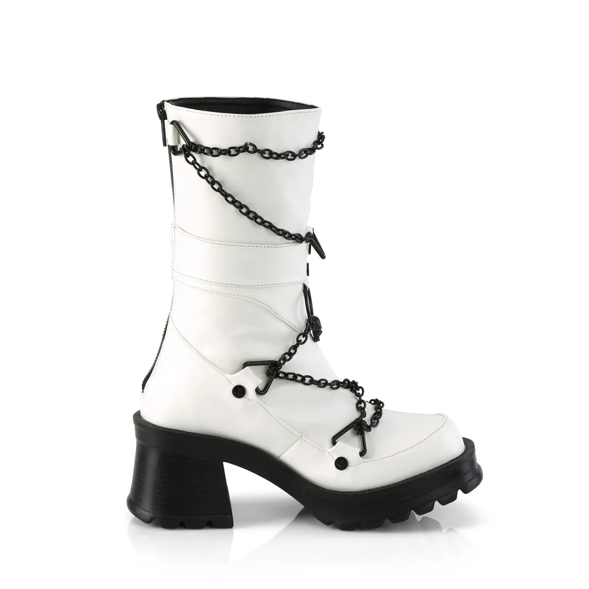 BRATTY-120 DemoniaCult White Vegan Leather Sexy Women's Mid-Calf & Knee High Boots (Alternative Footwear)