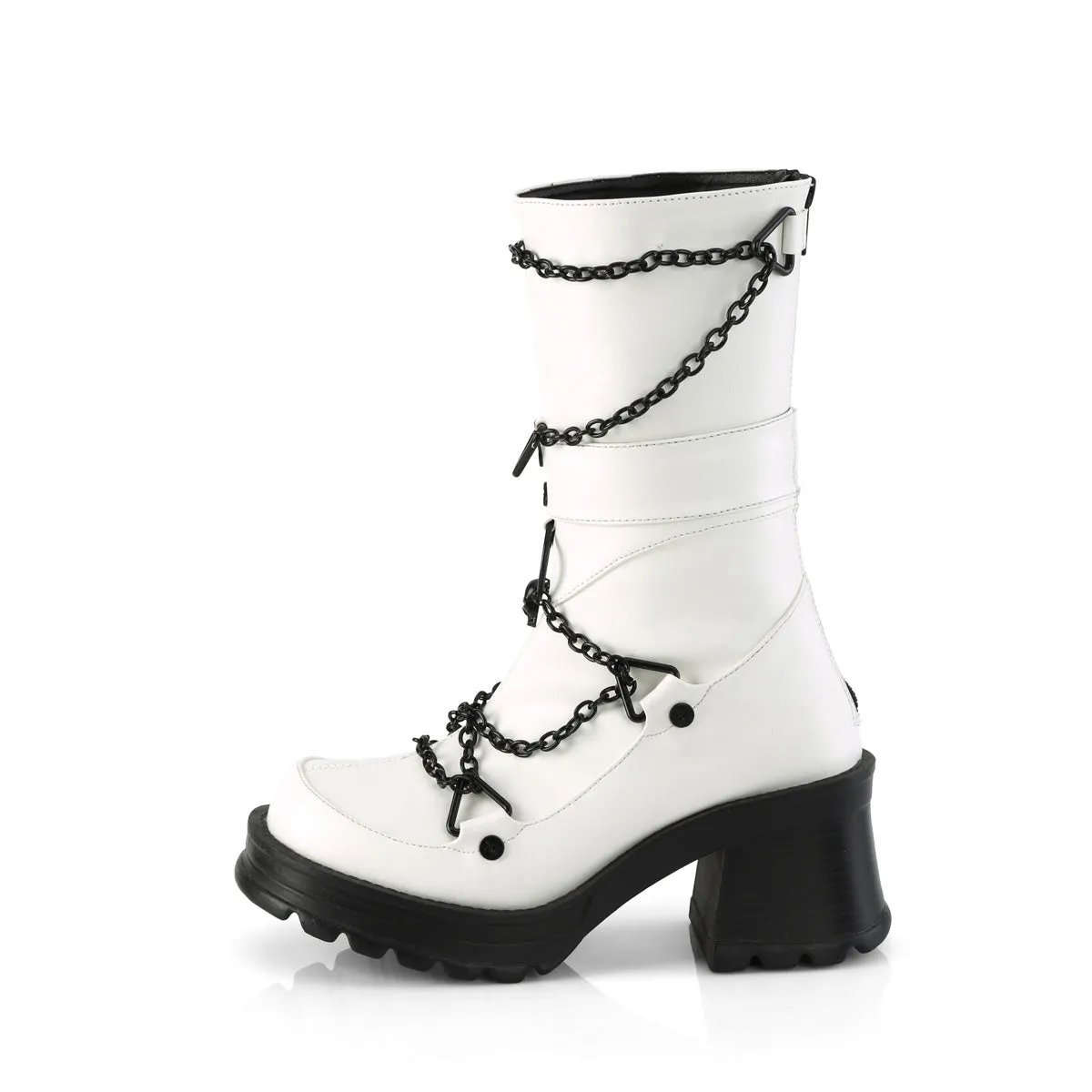 BRATTY-120 DemoniaCult White Vegan Leather Sexy Women's Mid-Calf & Knee High Boots (Alternative Footwear)