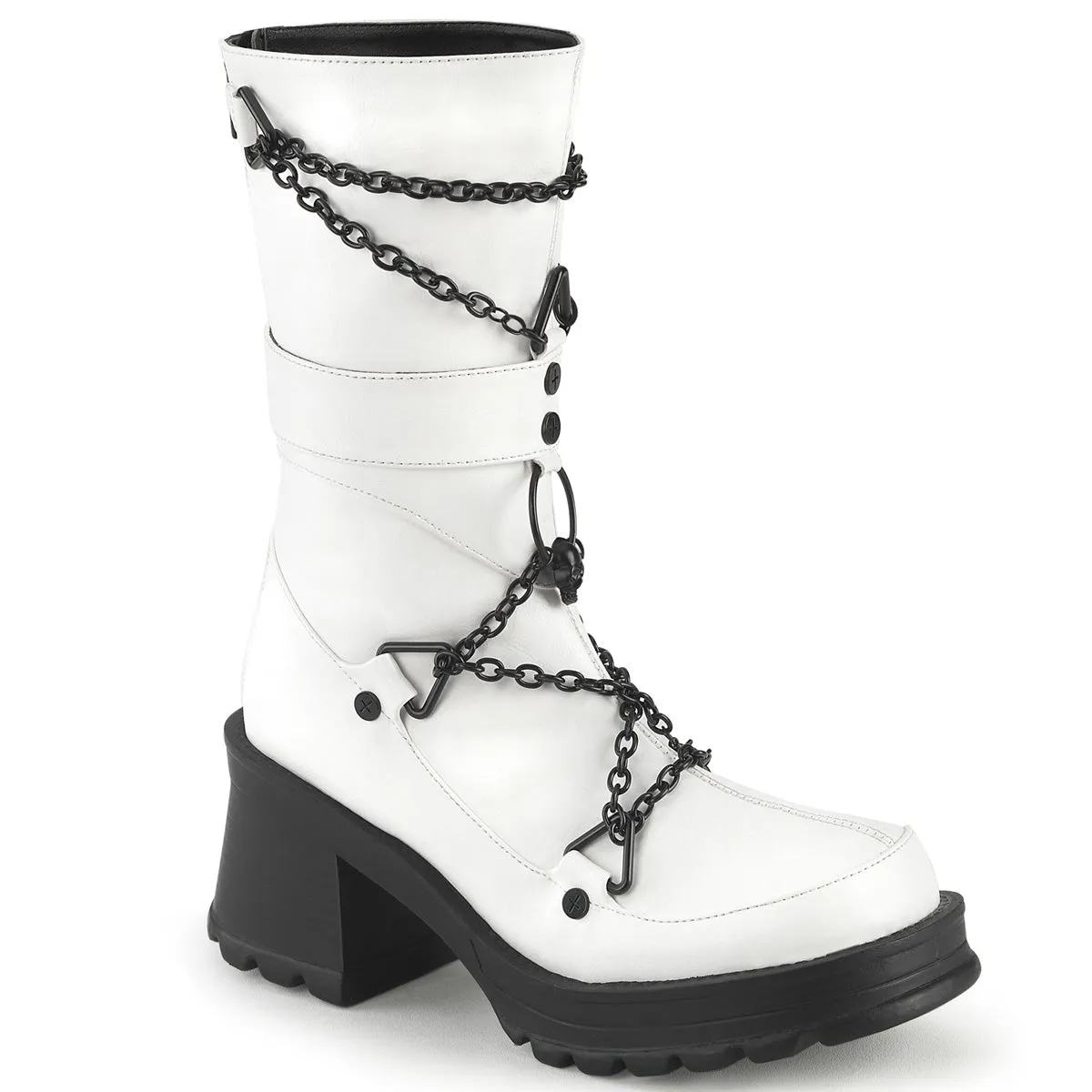 BRATTY-120 DemoniaCult White Vegan Leather Sexy Women's Mid-Calf & Knee High Boots (Alternative Footwear)