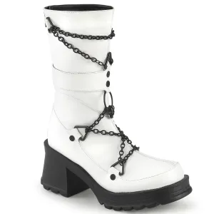 BRATTY-120 DemoniaCult White Vegan Leather Sexy Women's Mid-Calf & Knee High Boots (Alternative Footwear)